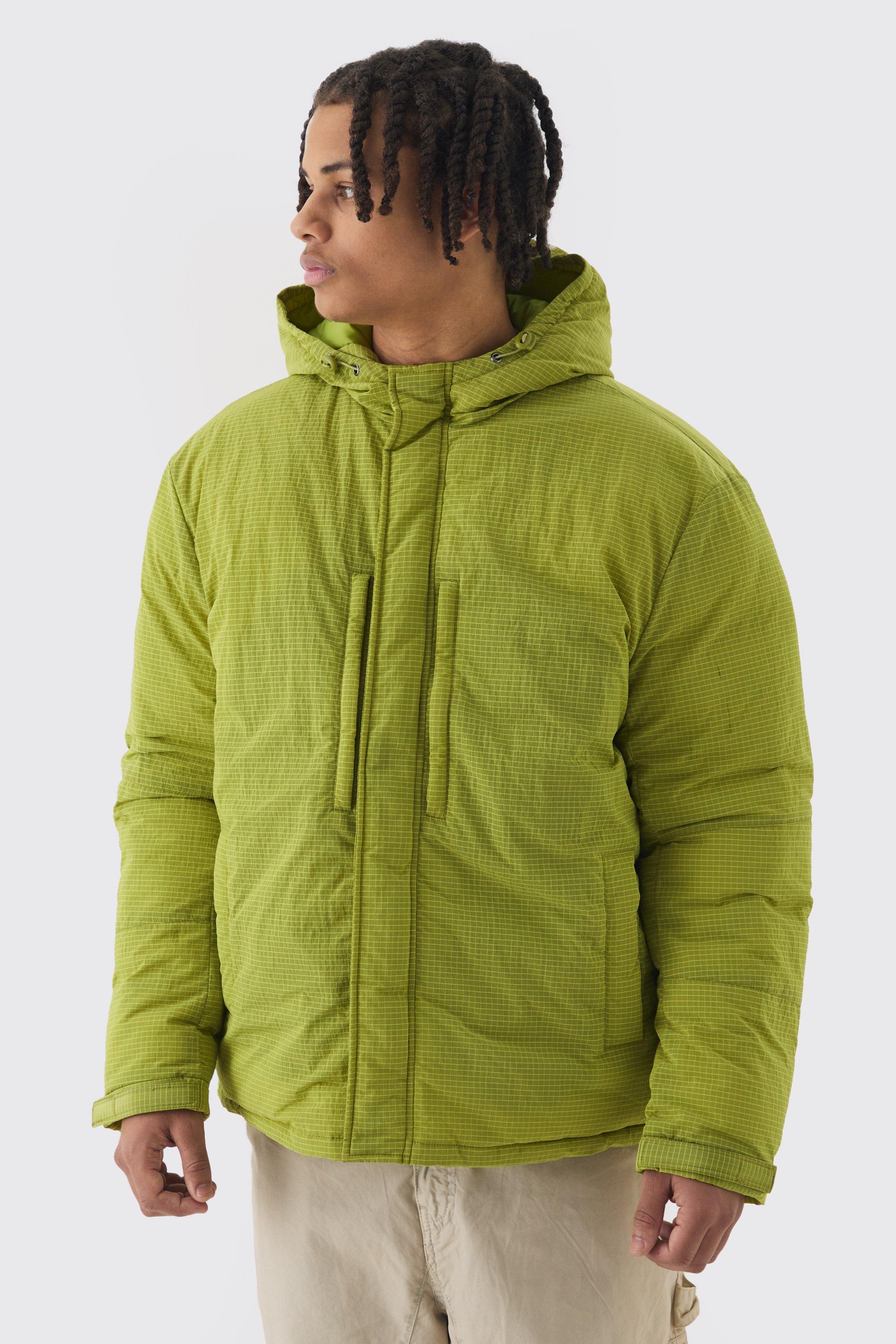 Parka oversize in nylon ripstop color lime con cappuccio, Verde