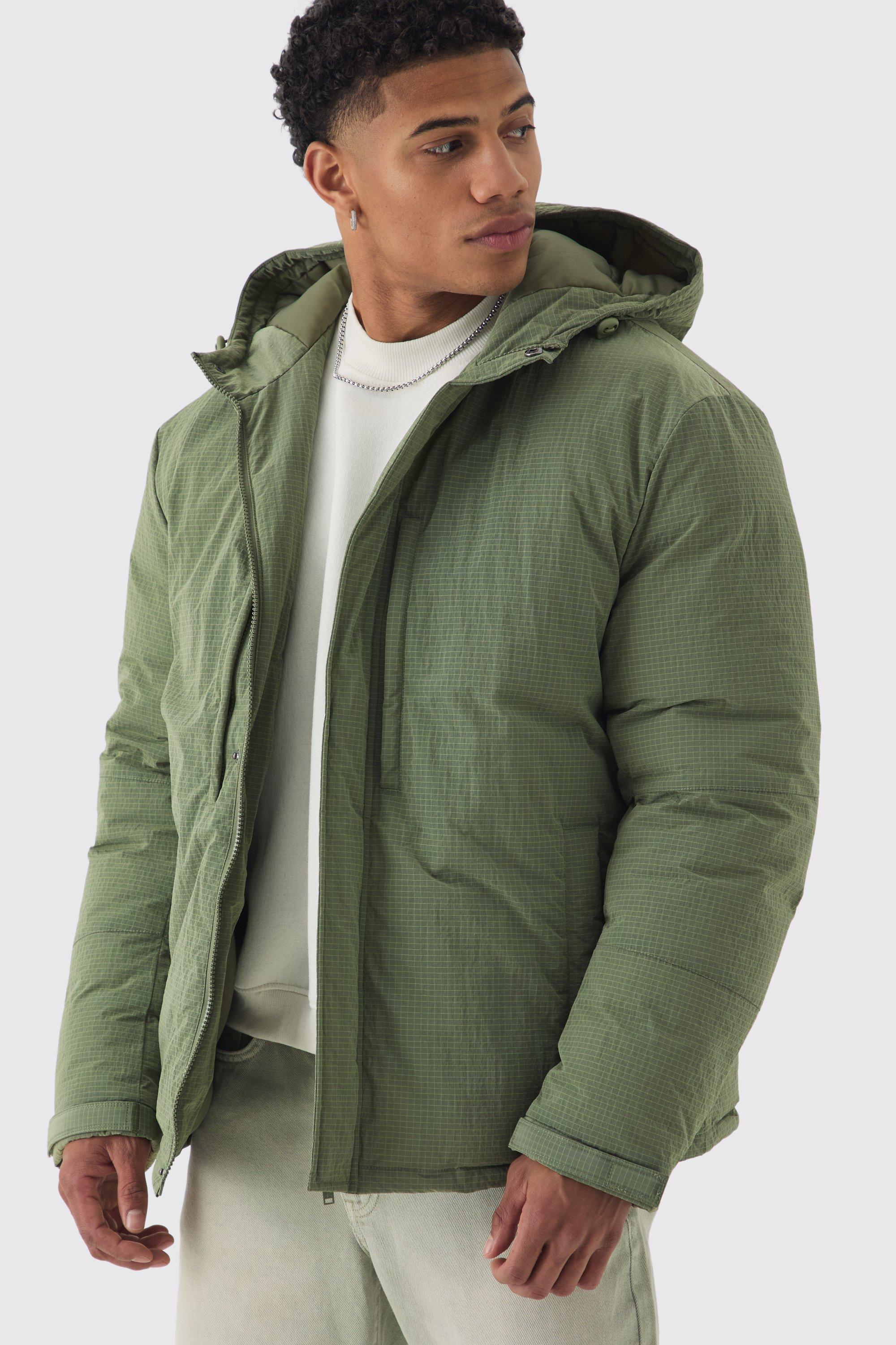 Parka oversize in nylon ripstop color kaki con cappuccio, Verde