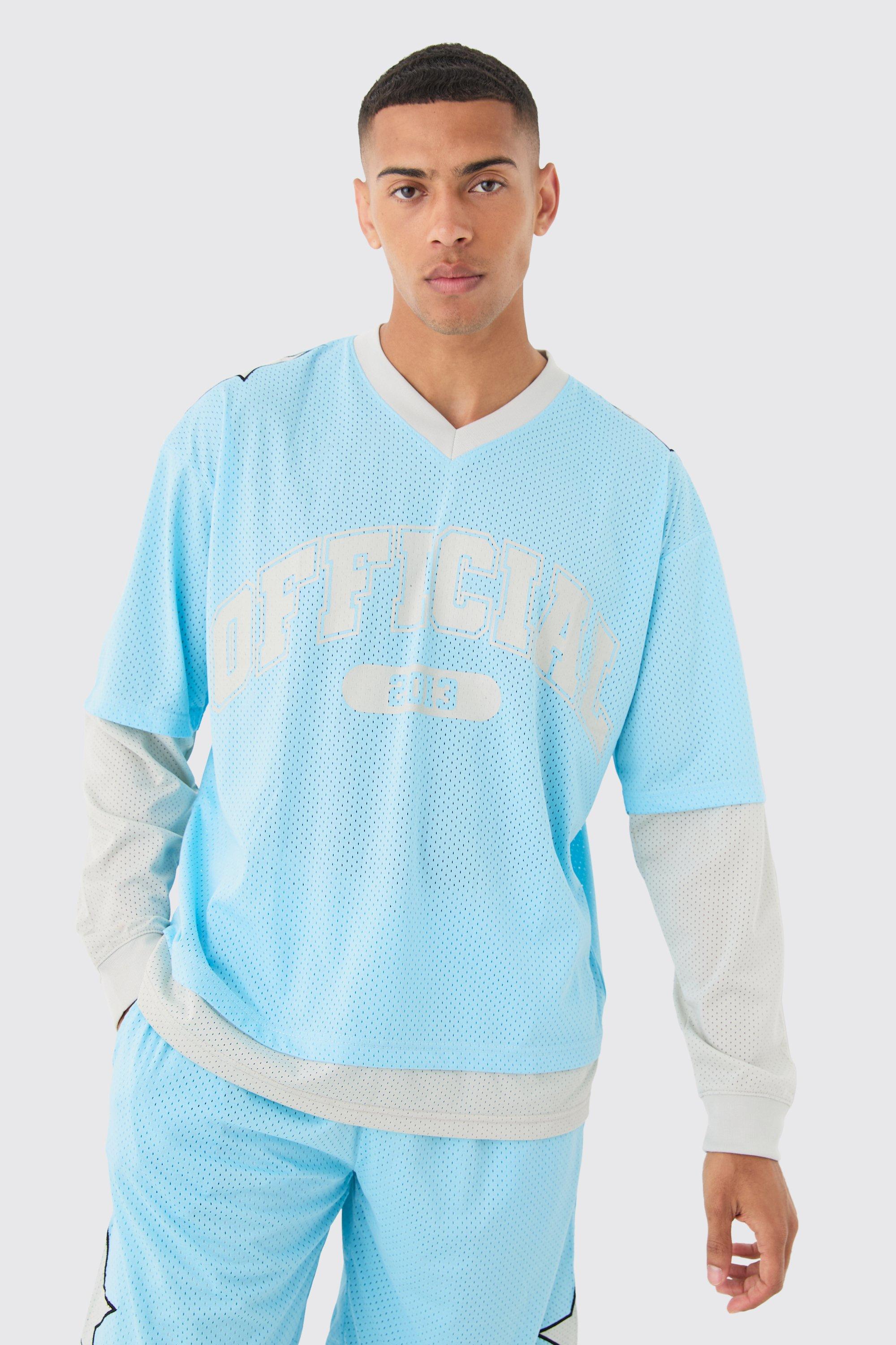 Image of Oversized Boxy Official Layered Mesh Top, Azzurro