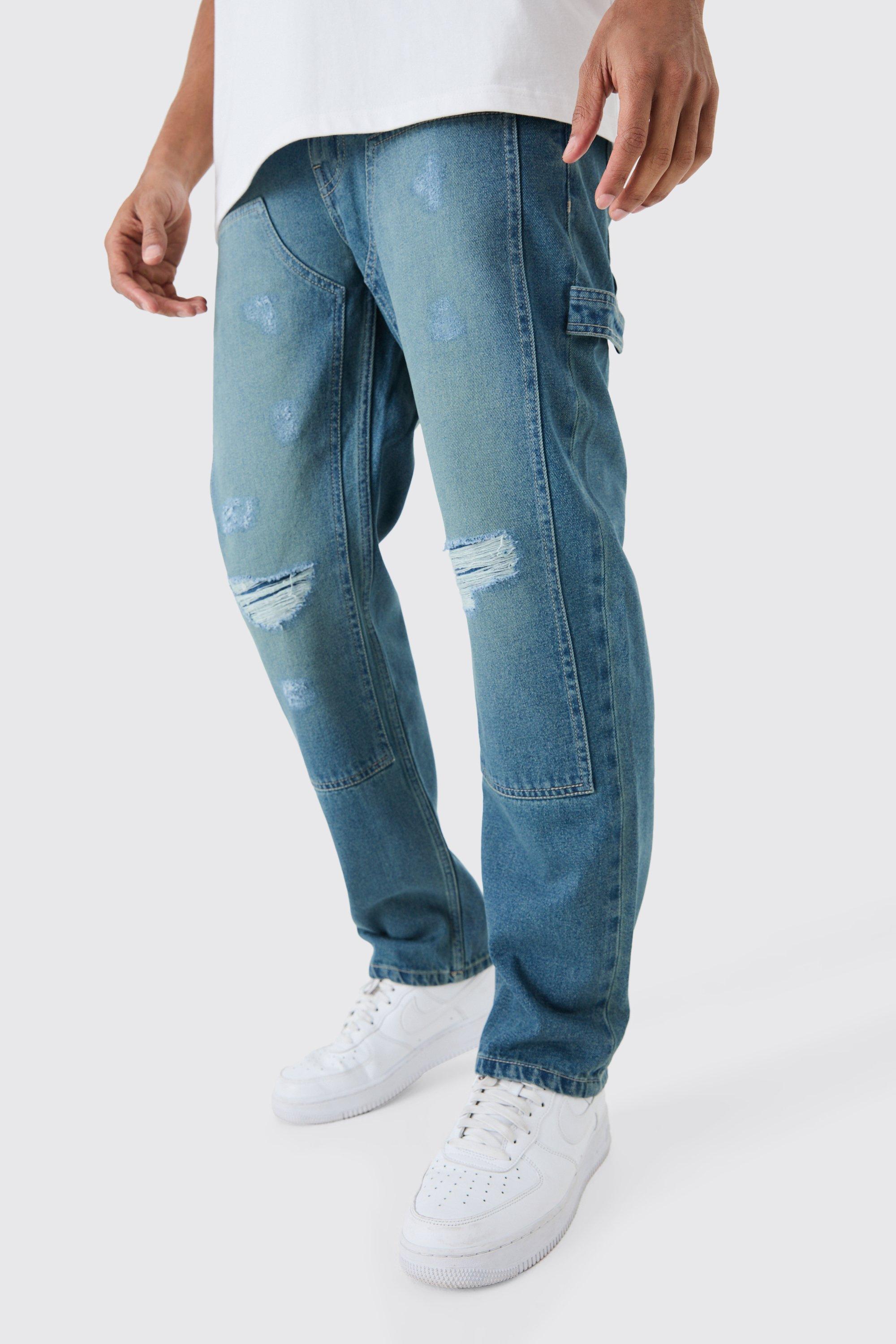 Image of Relaxed Rigid Ripped Knee Carpenter Jeans In Light Blue, Azzurro