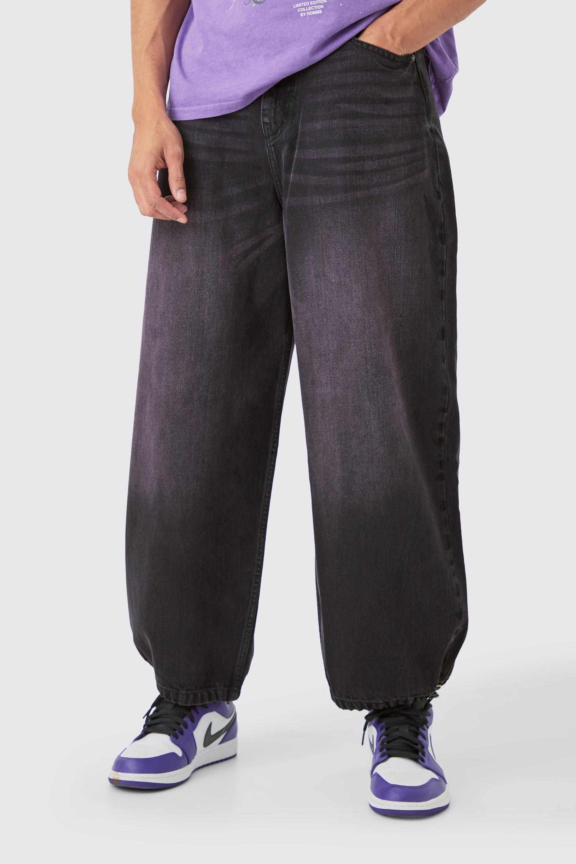 Image of Purple Tinted Black Denim Parachute Jeans, Purple