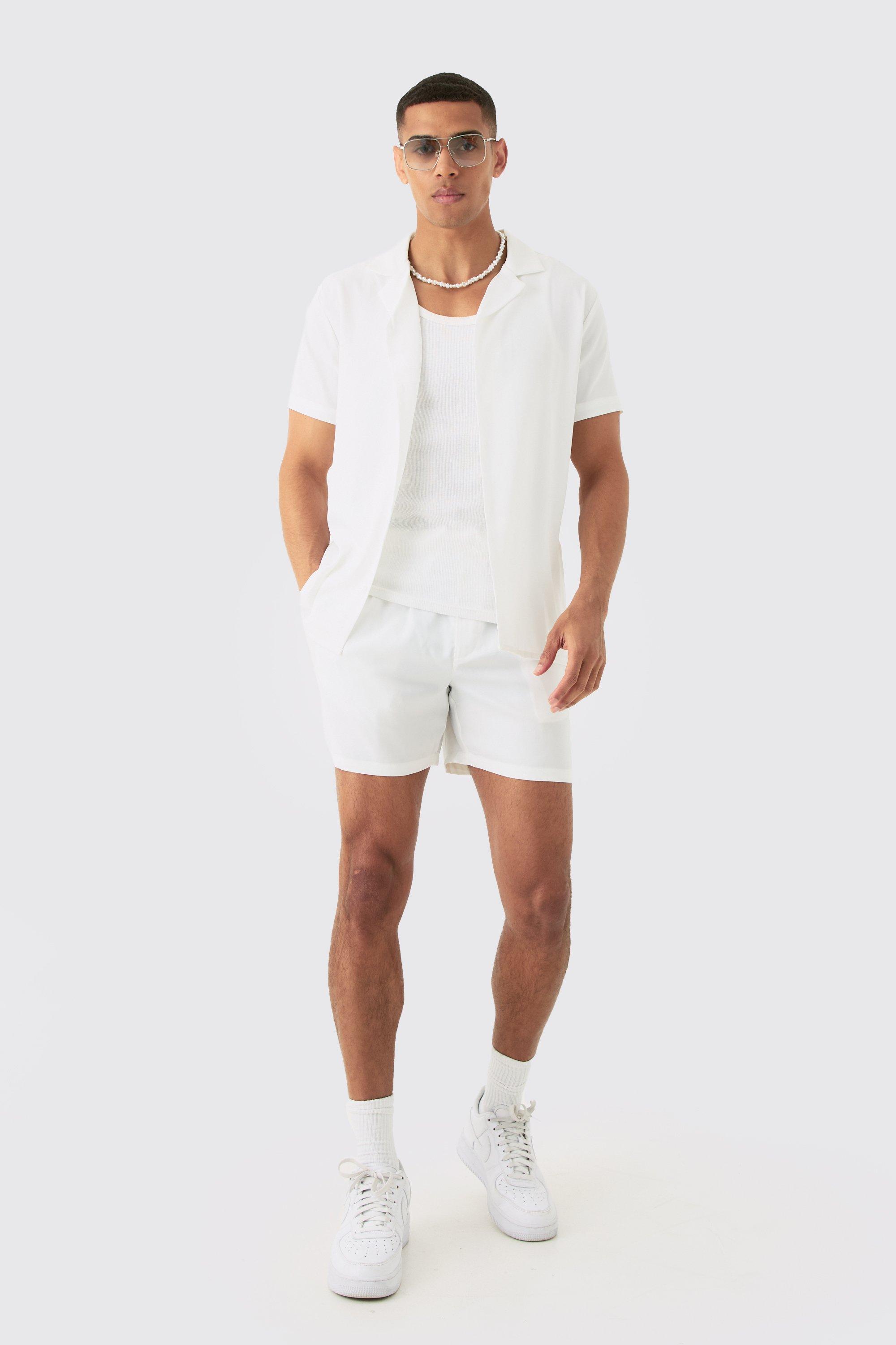Image of Short Sleeve Satin Shirt & Short Set, Cream