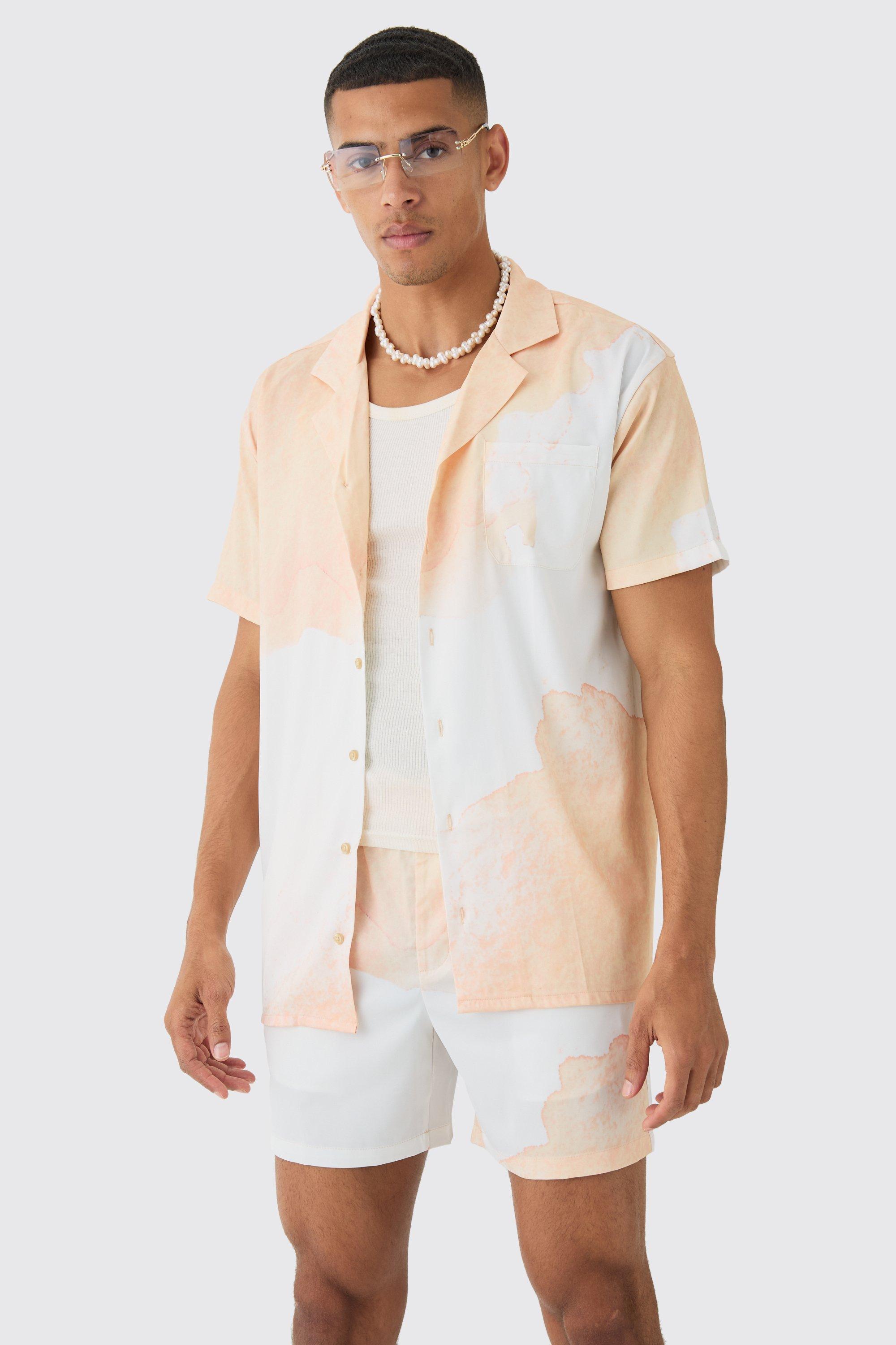 Image of Oversized Cloud Short Sleeve Satin Shirt & Short Set, Giallo