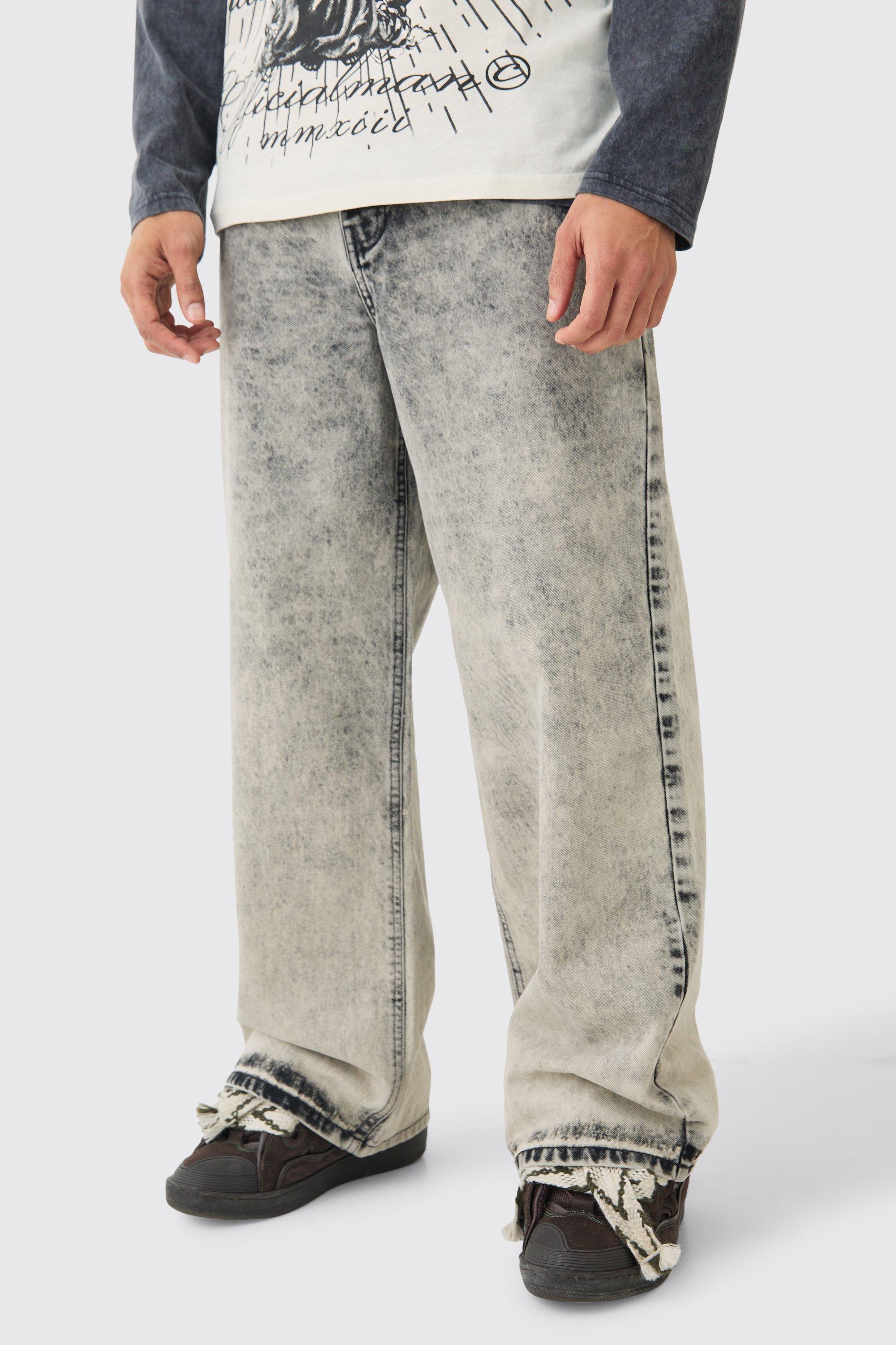 Image of Extreme Baggy Rigid Acid Wash Jeans In Charcoal, Grigio