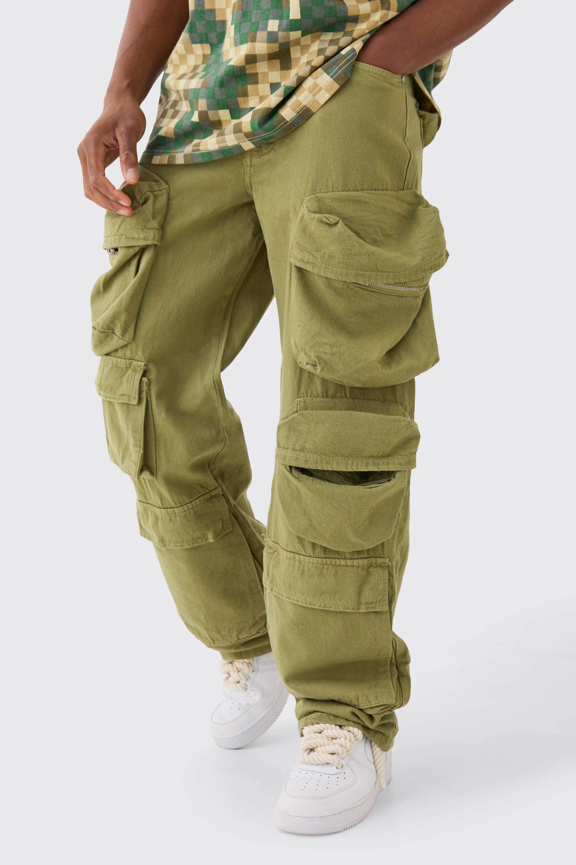 Image of Baggy Rigid 3d Cargo Pocket Jeans In Sage, Verde