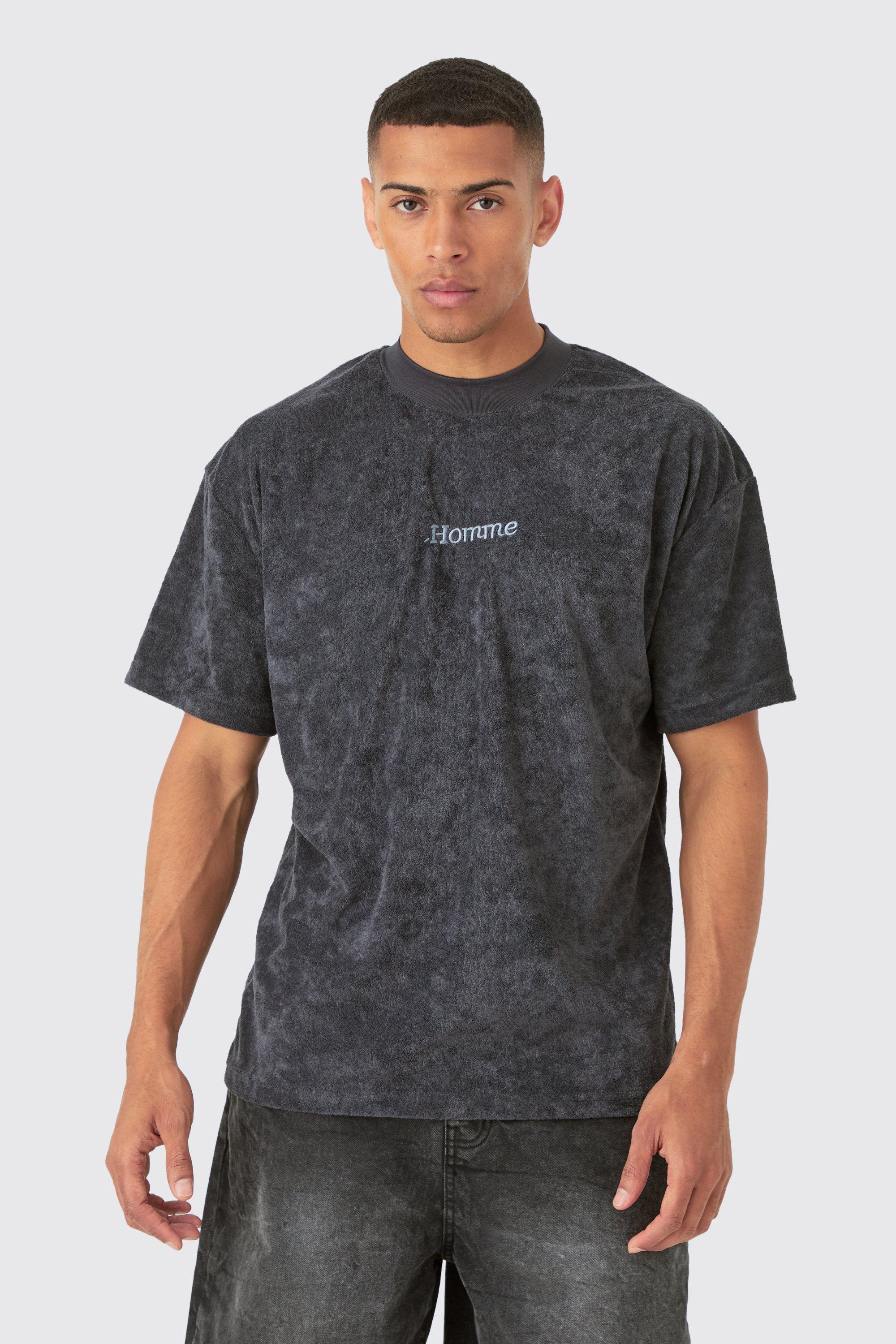 Image of Oversized Extended Neck Towelling Homme T-shirt, Grigio