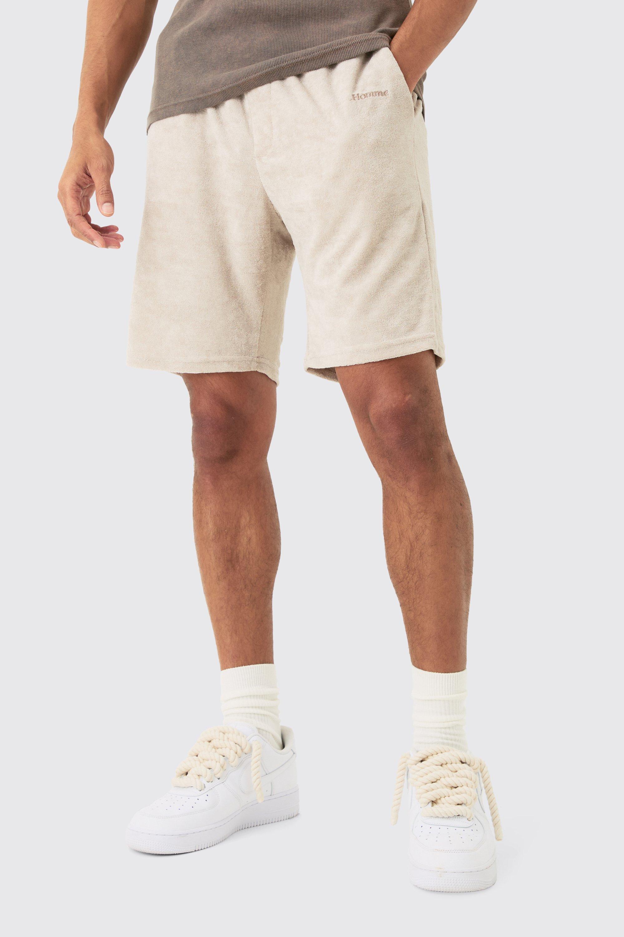 Image of Loose Fit Mid Towelling Homme Shorts, Beige