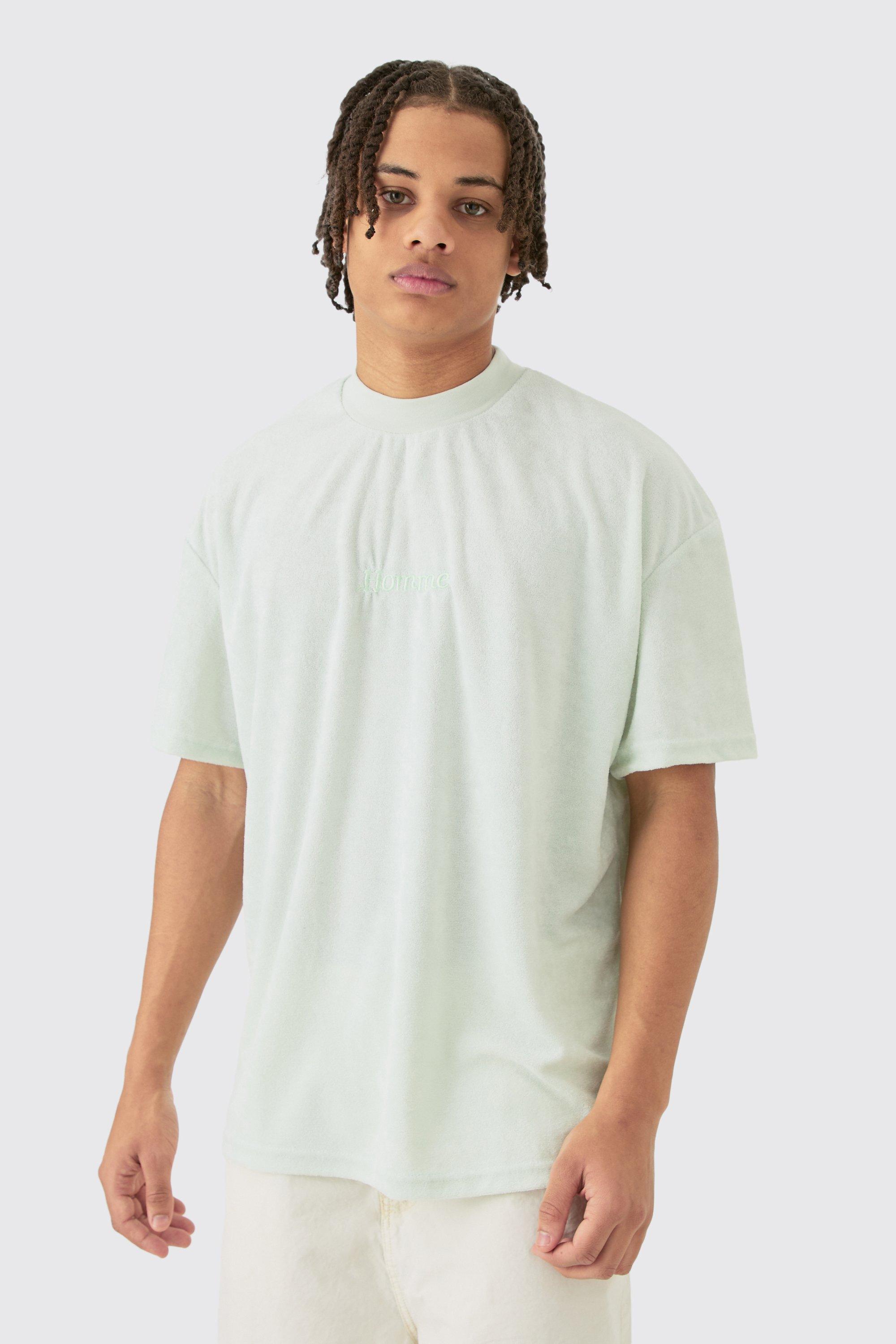 Image of Oversized Extended Neck Towelling Homme T-shirt, Verde