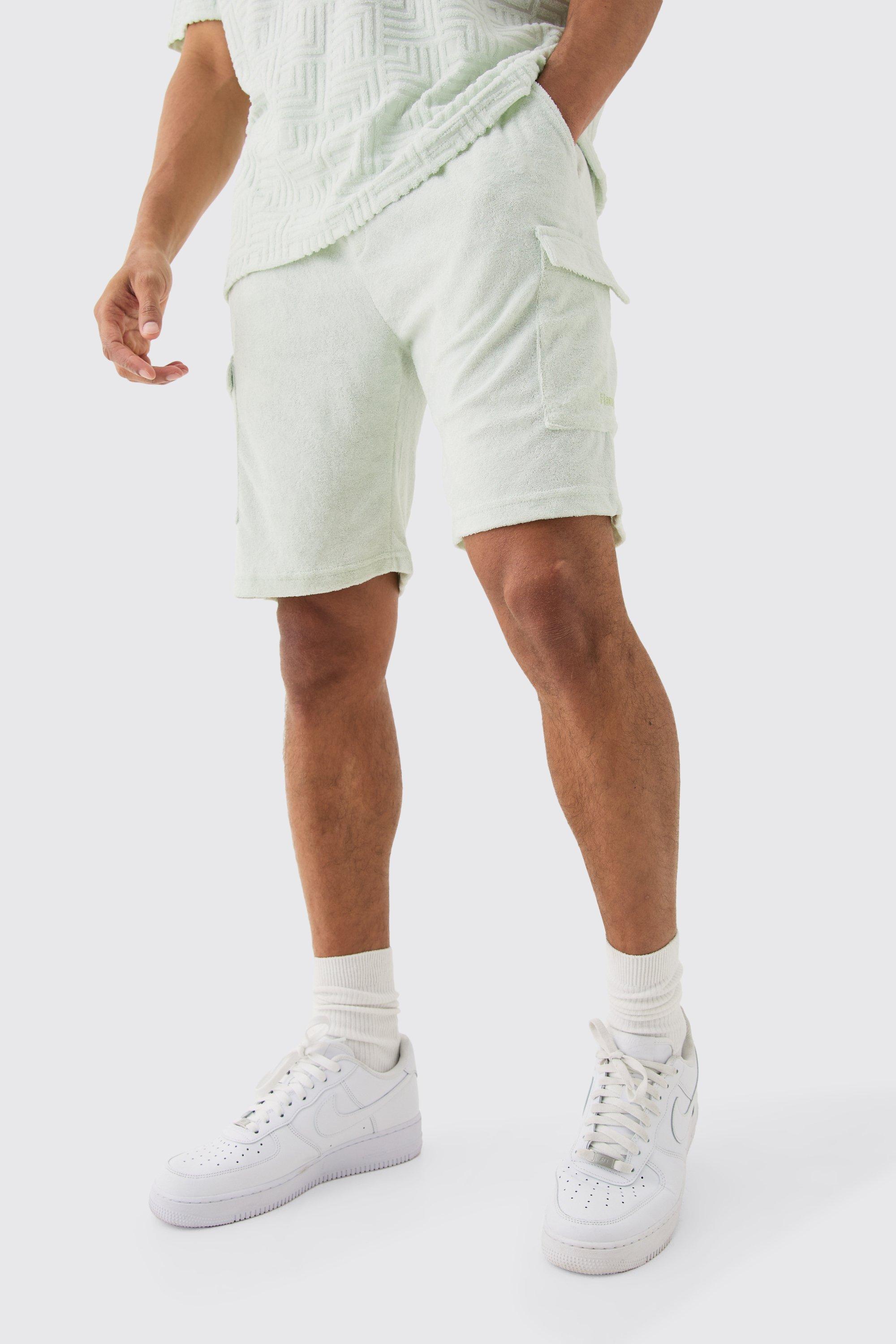 Image of Loose Fit Mid Towelling Homme Cargo Shorts, Verde