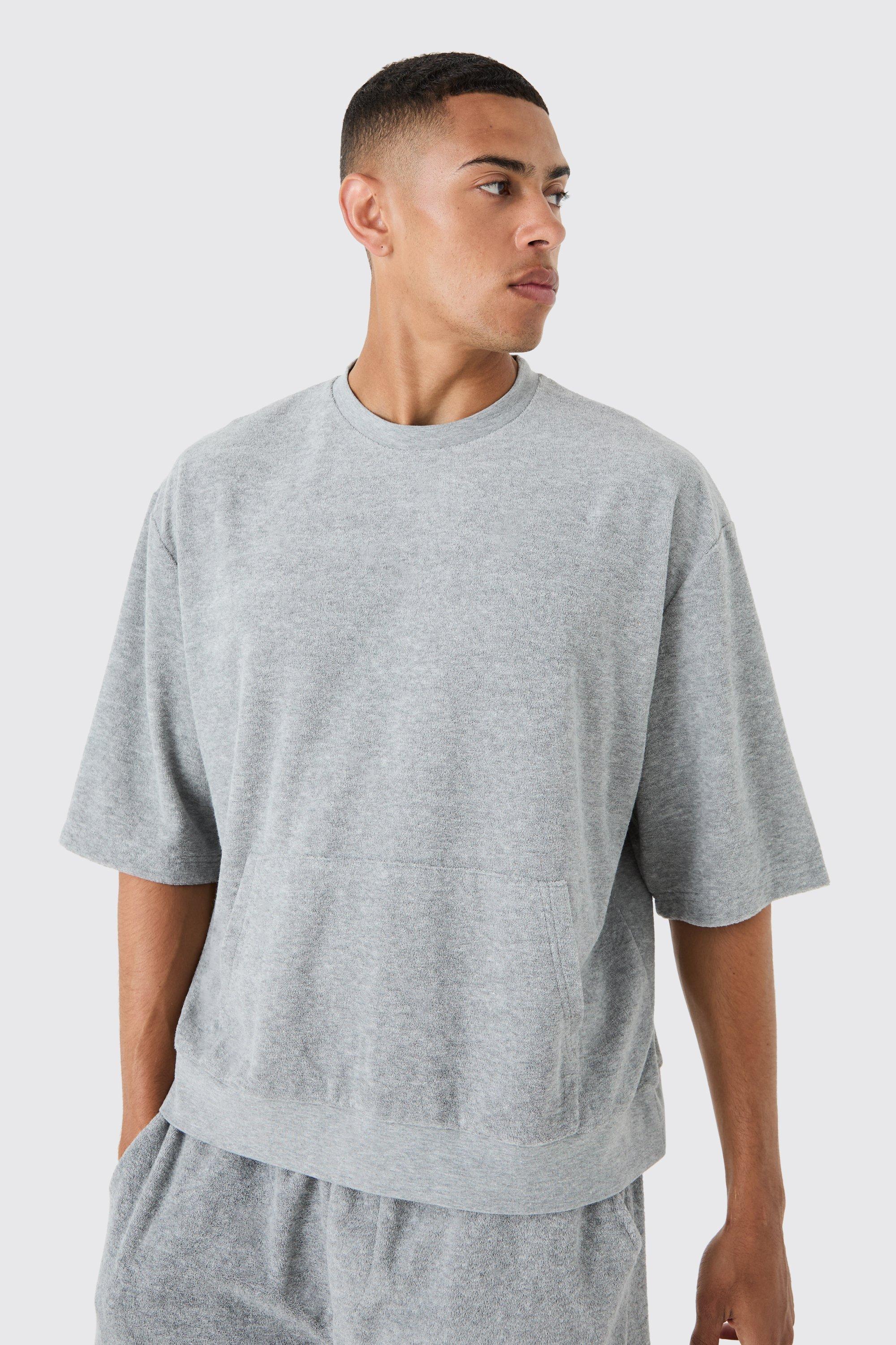 Image of Short Sleeve Oversized Boxy Towelling Sweatshirt, Grigio