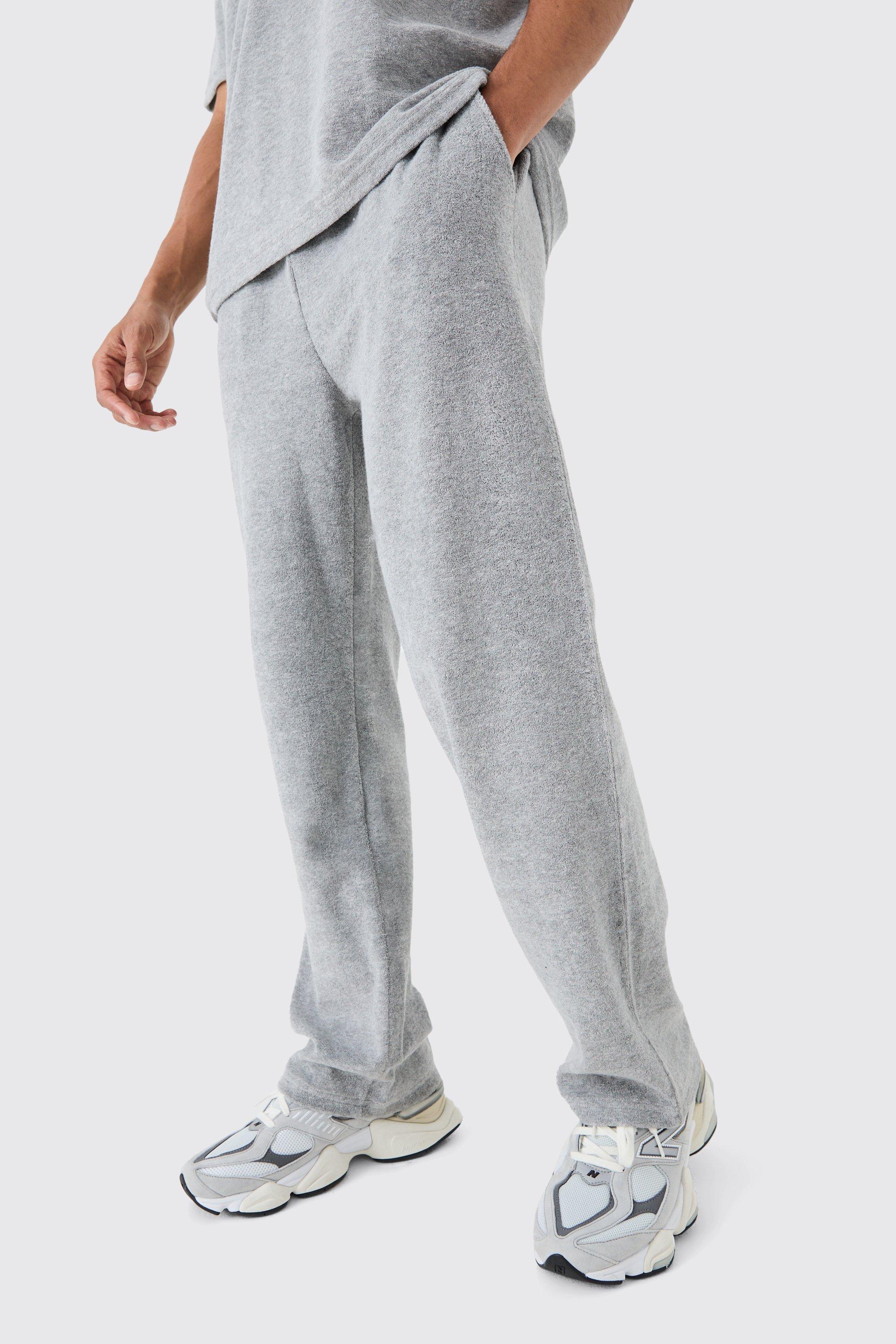 Image of Relaxed Fit Towelling Joggers, Grigio