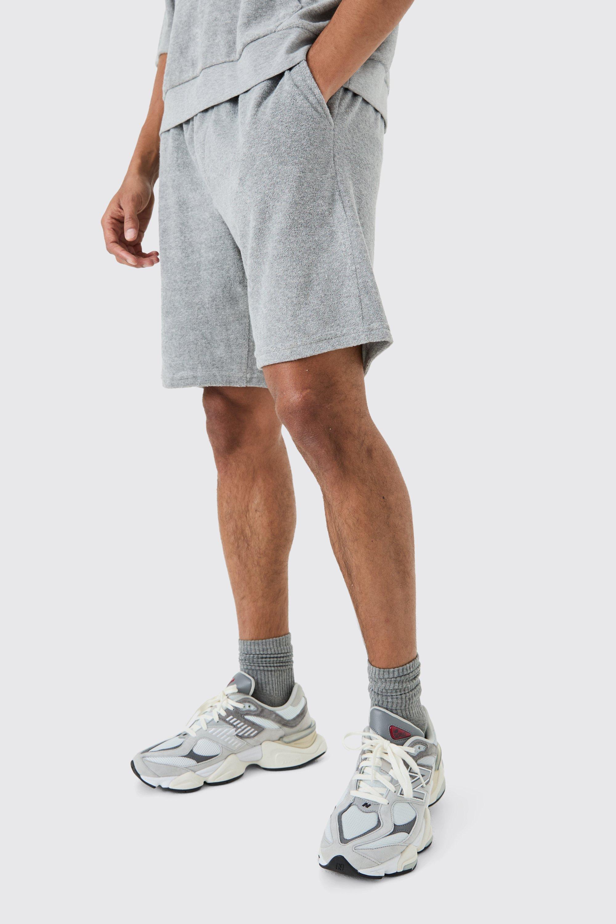 Image of Relaxed Fit Mid Towelling Homme Shorts, Grigio