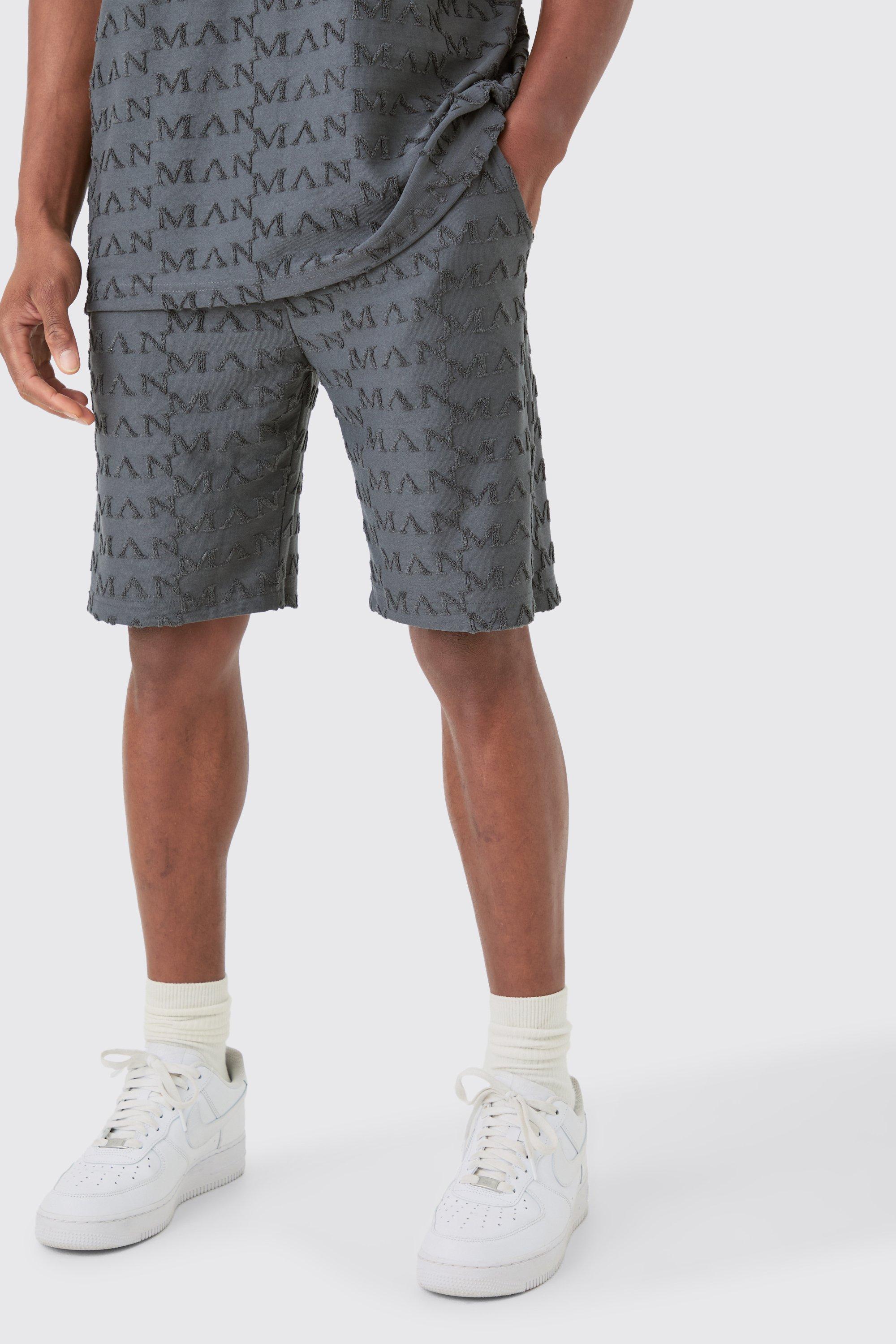 Image of Loose Fit Man Towelling Jacquard Shorts, Grigio