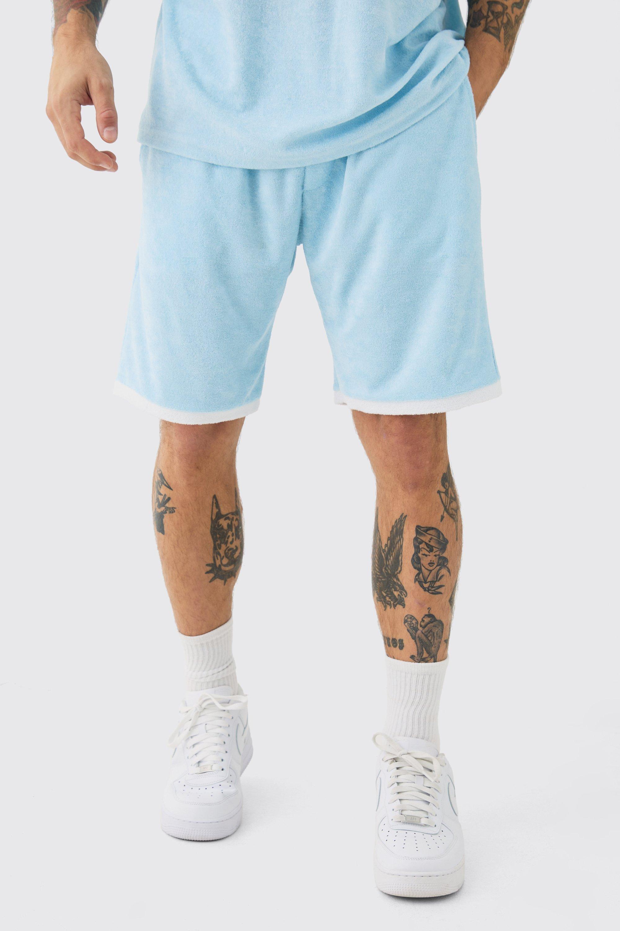 Image of Relaxed Fit Mid Contrast Towelling Shorts, Azzurro