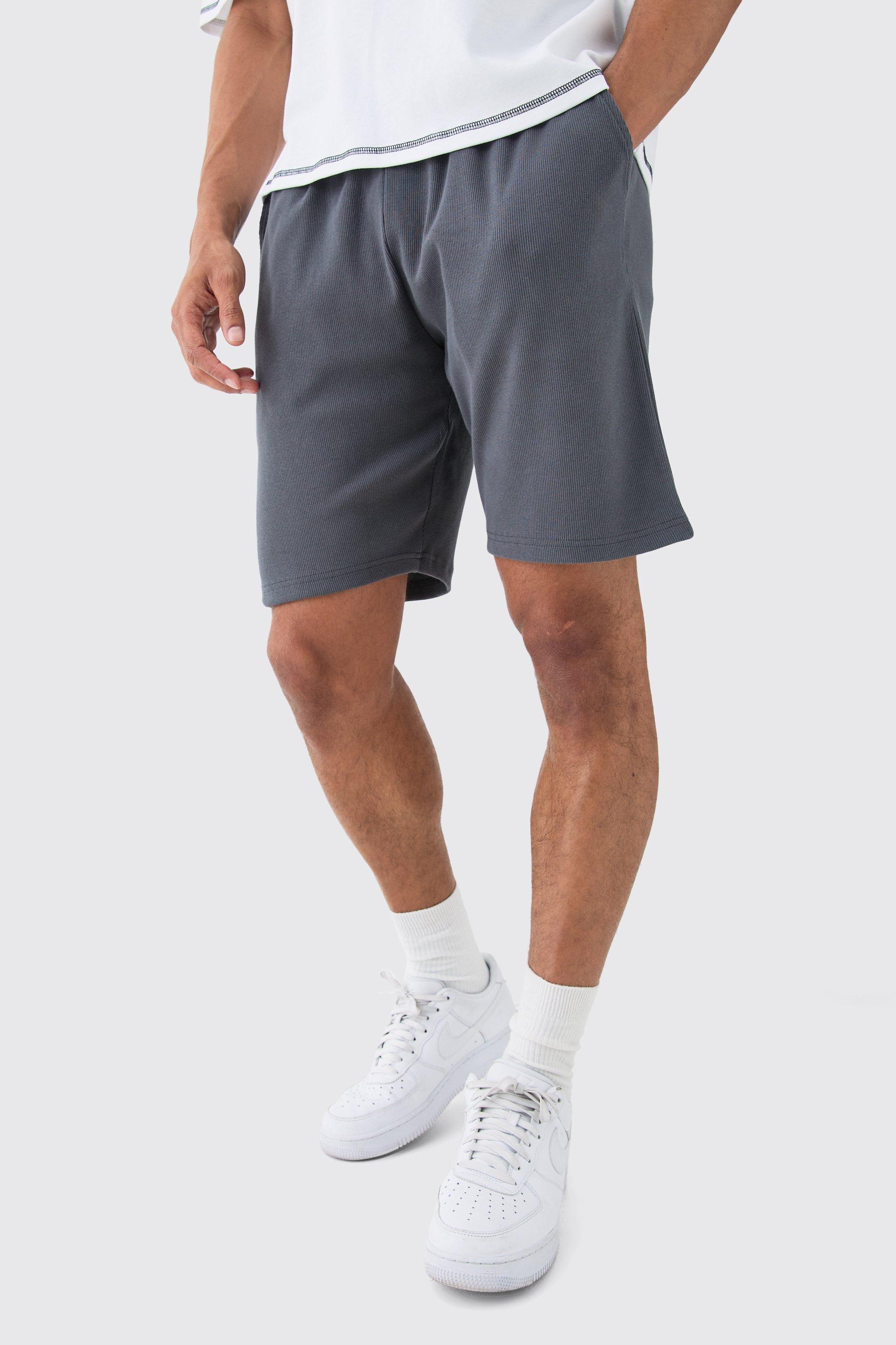 Image of Loose Fit Mid Length Heavyweight Ribbed Shorts, Grigio