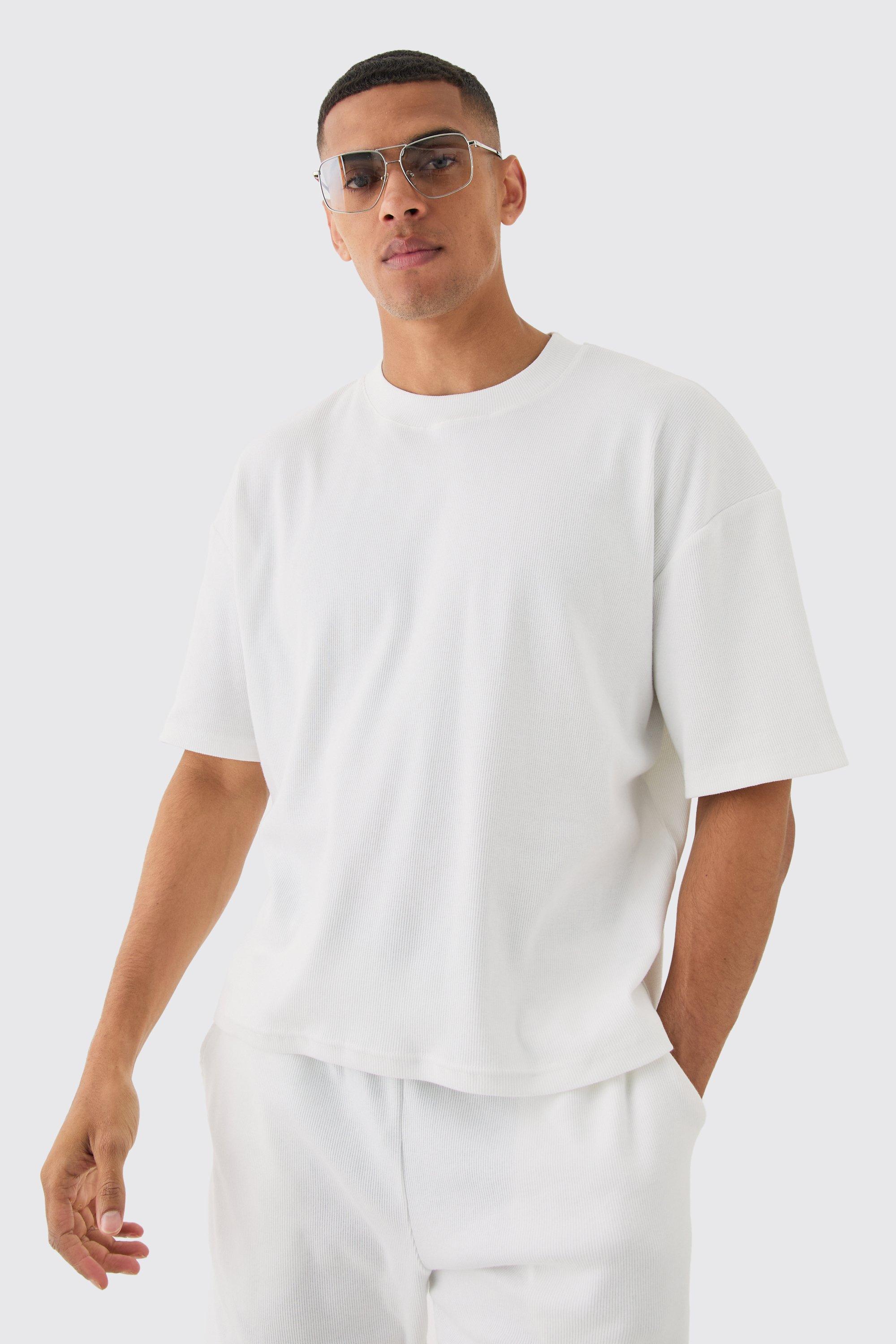 Image of Oversized Boxy Extended Neck Heavyweight Ribbed T-shirt, Cream