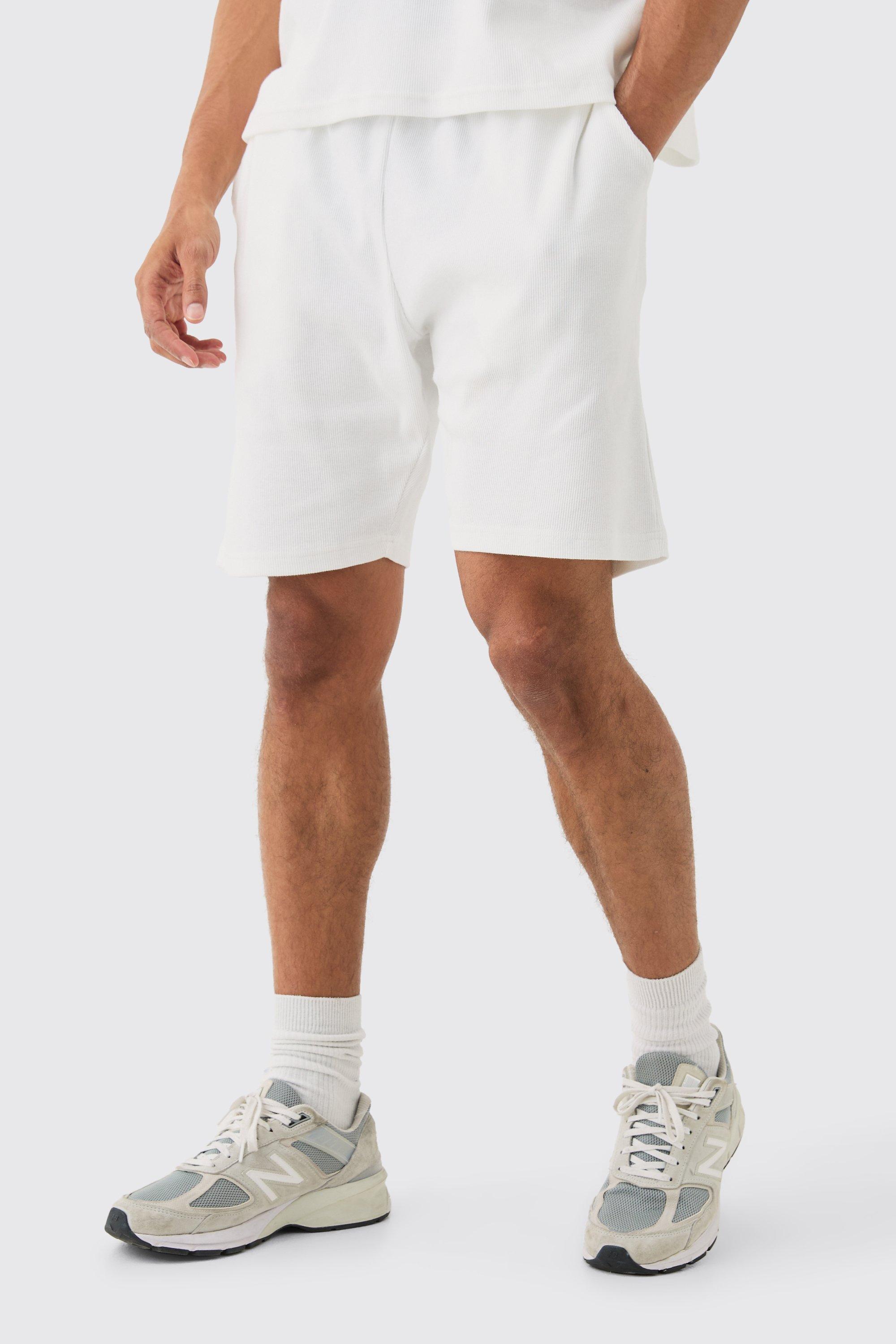 Image of Loose Fit Mid Length Heavyweight Ribbed Shorts, Cream
