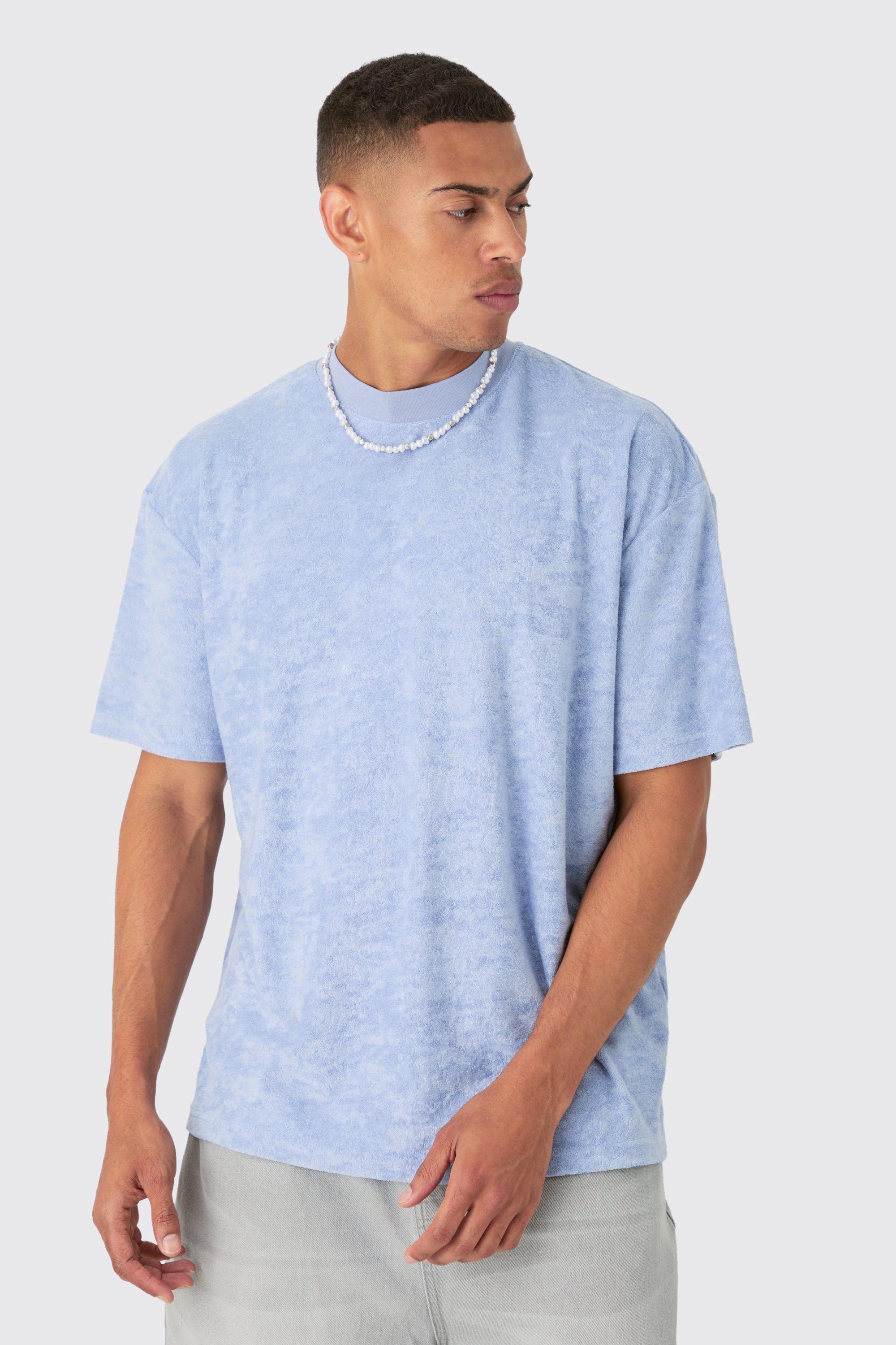 Image of Oversized Extended Neck Towelling T-shirt, Azzurro