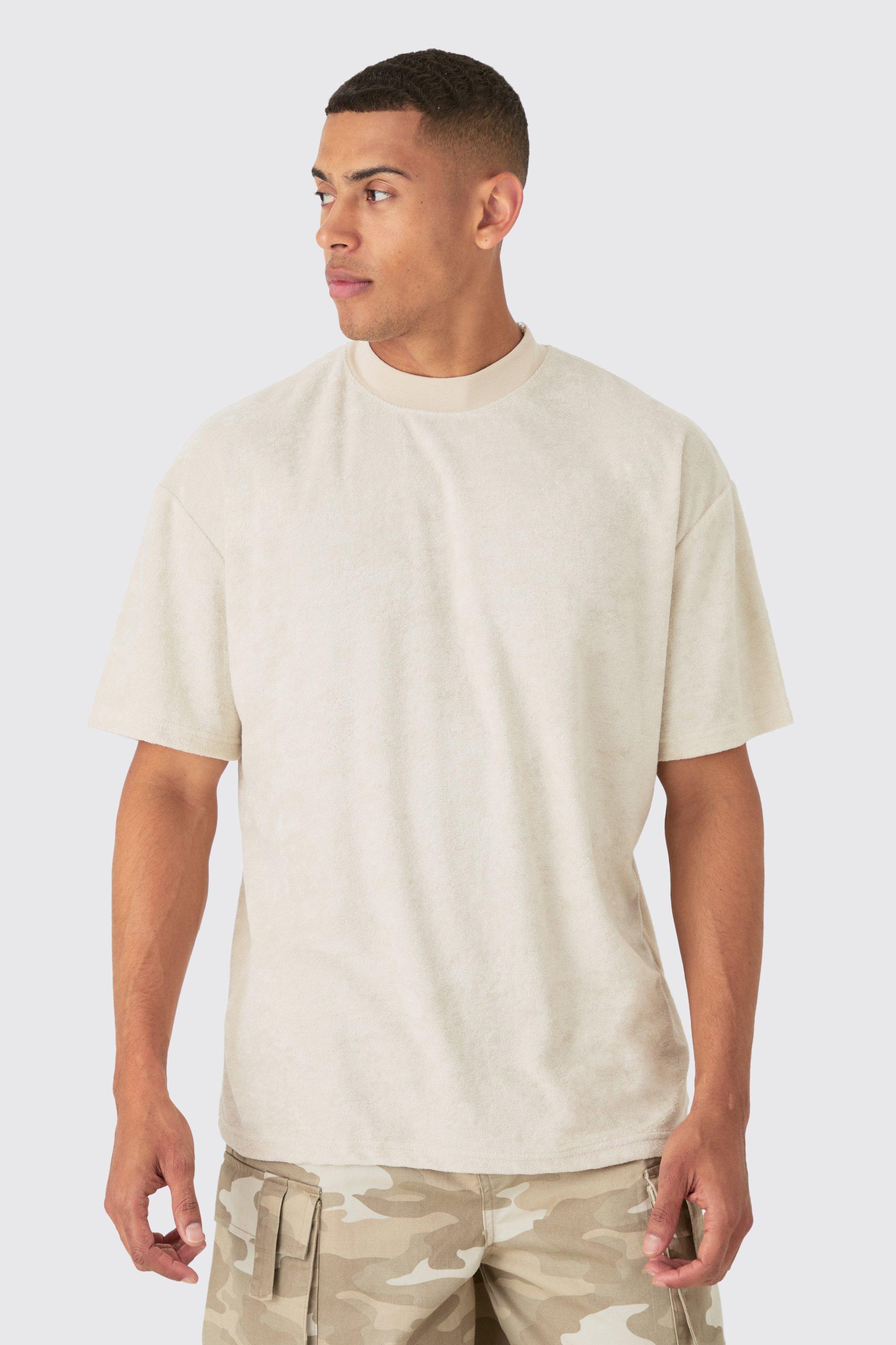 Image of Oversized Extended Neck Towelling T-shirt, Beige