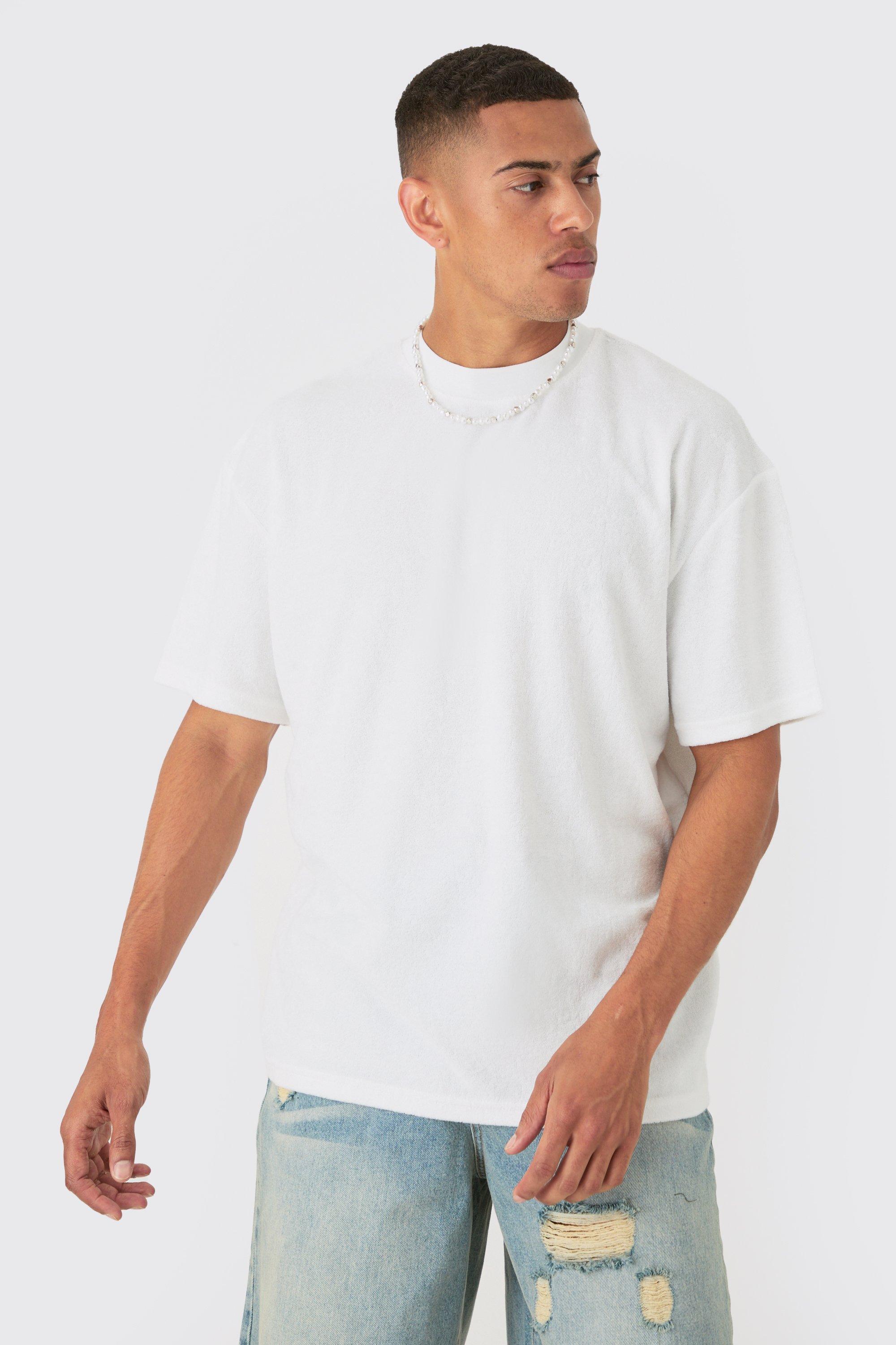 Image of Oversized Extended Neck Towelling T-shirt, Cream