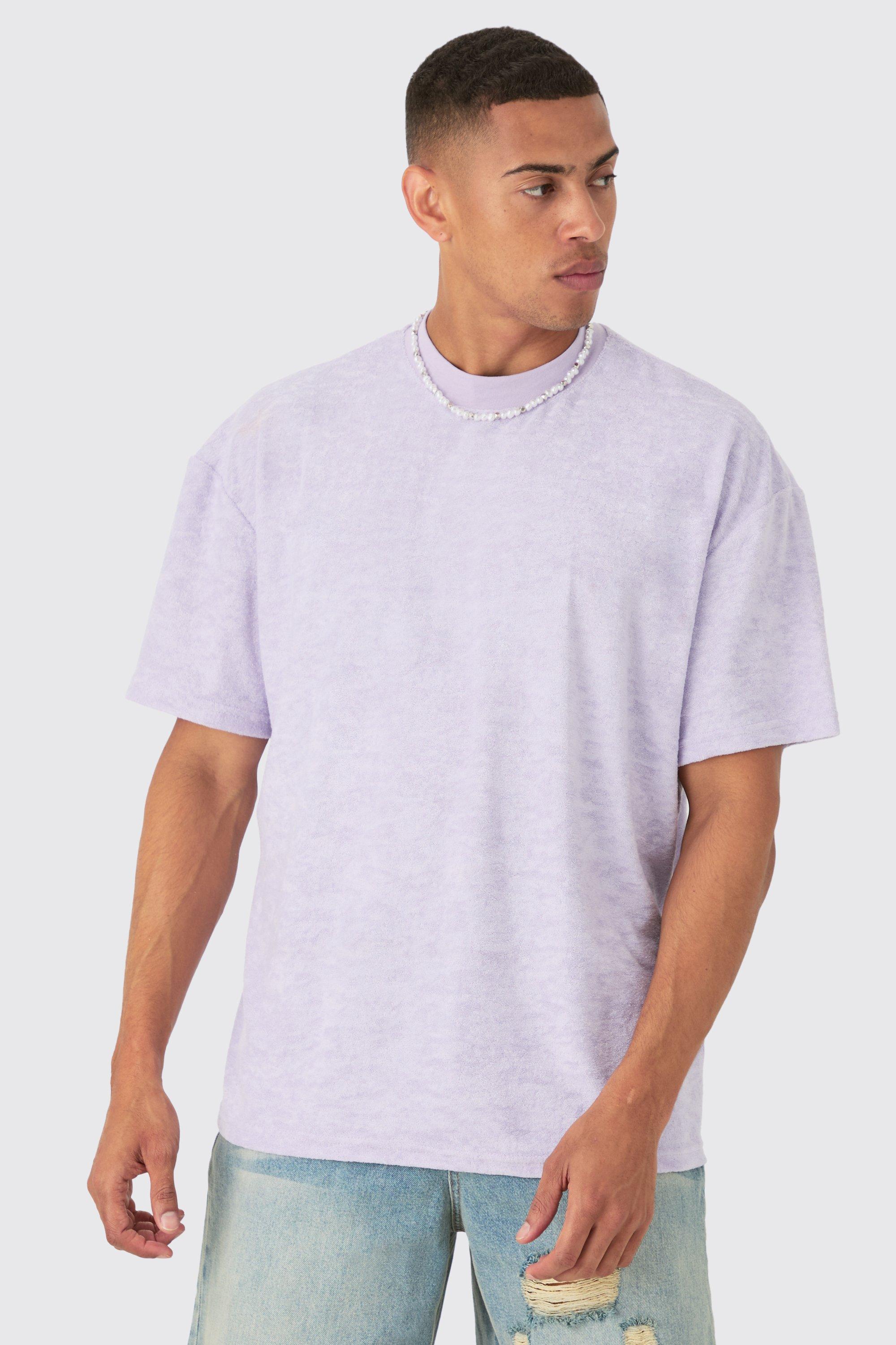 Image of Oversized Extended Neck Towelling T-shirt, Purple