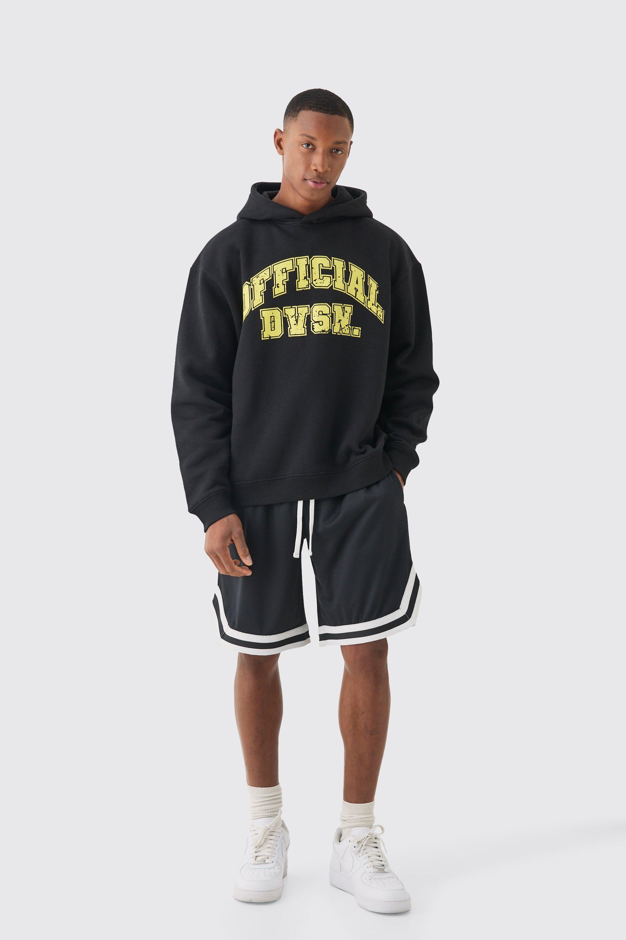 Image of Oversized Official Varsity Hoodie And Basketball Short Set, Nero