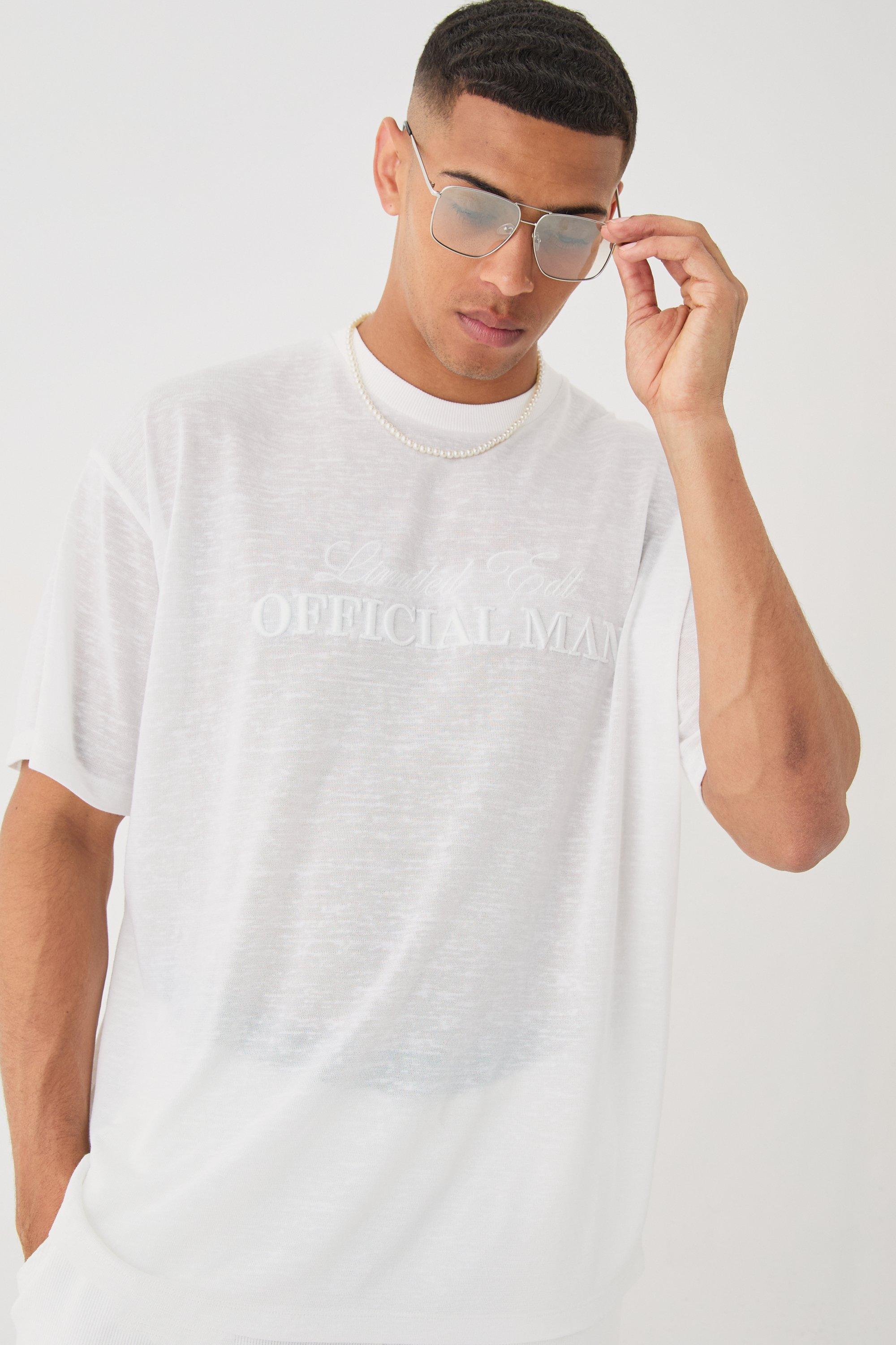 Image of Overszied Limited 3d Embroidered Burnout Mesh T-shirt, Bianco