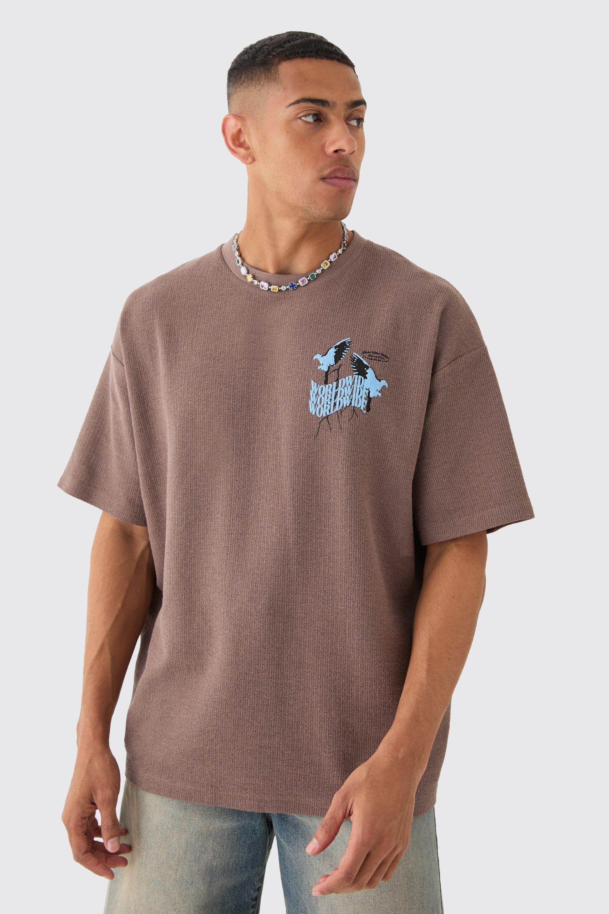 Image of Oversized Jacquard Interlock Puff Print T-shirt, Brown