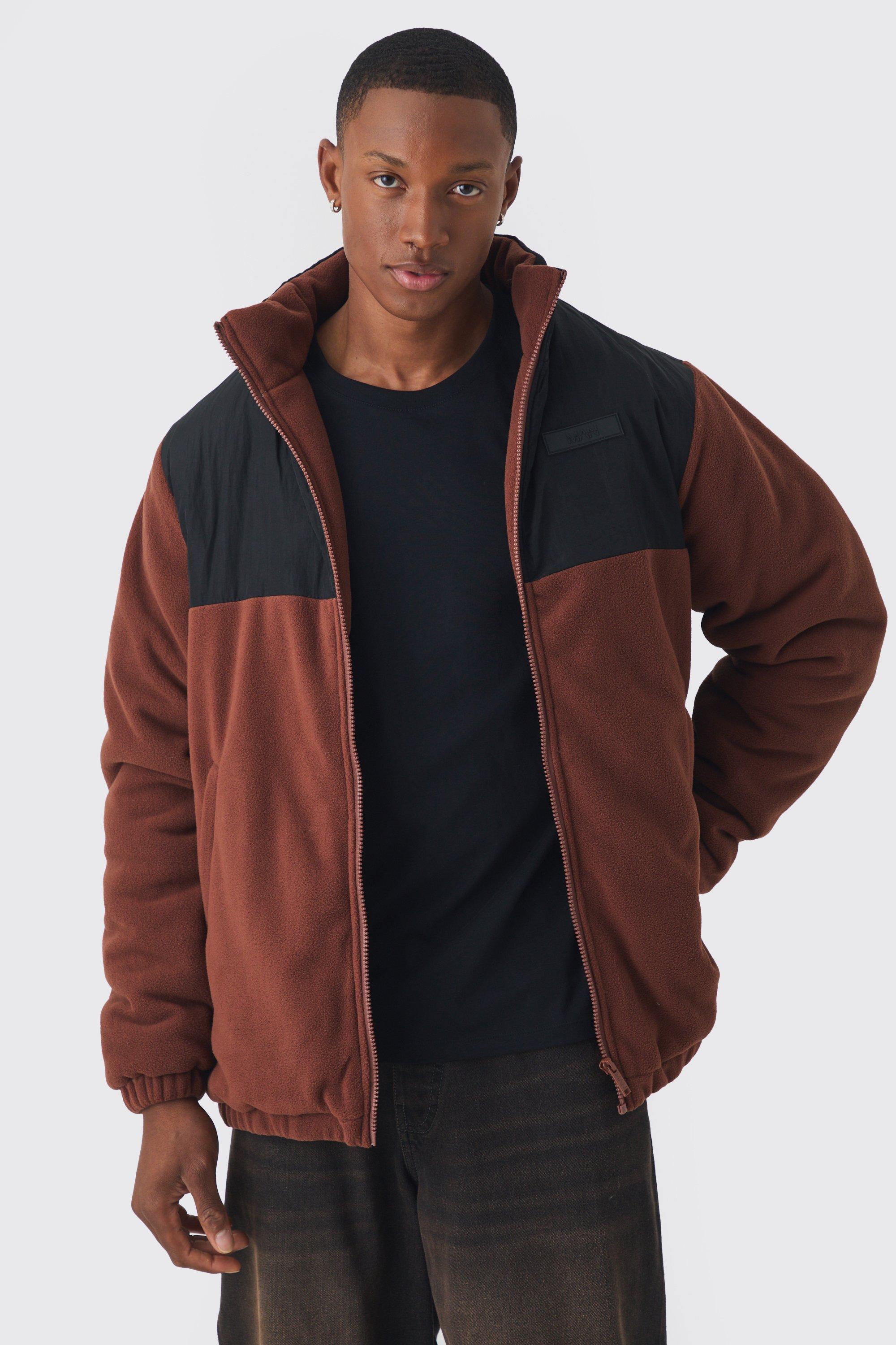 Womens Man Tab Colour Block Fleece Jacket In Brown - M, Brown