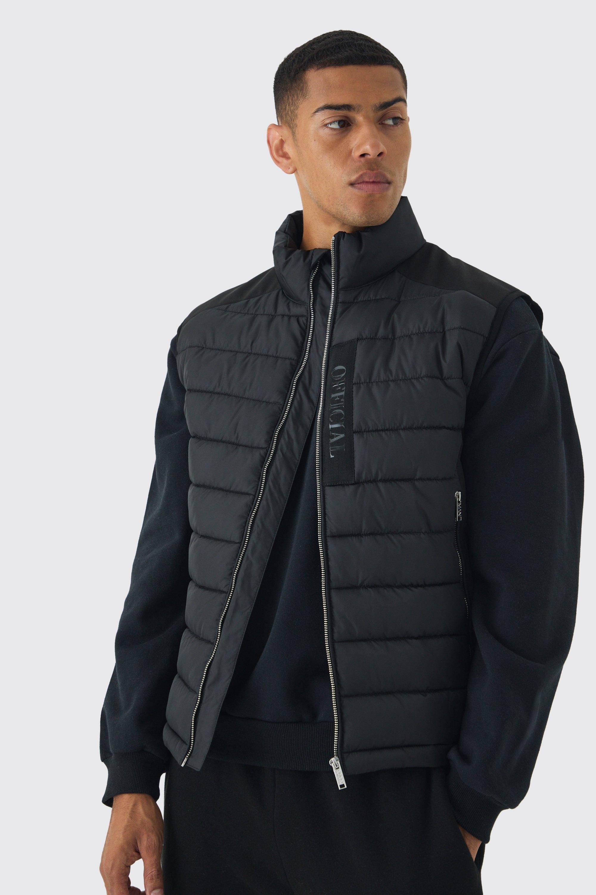 Boohoo Official Gewatteerde Bodywarmer Met Hoge Kraag En Paneel In Zwart, Black