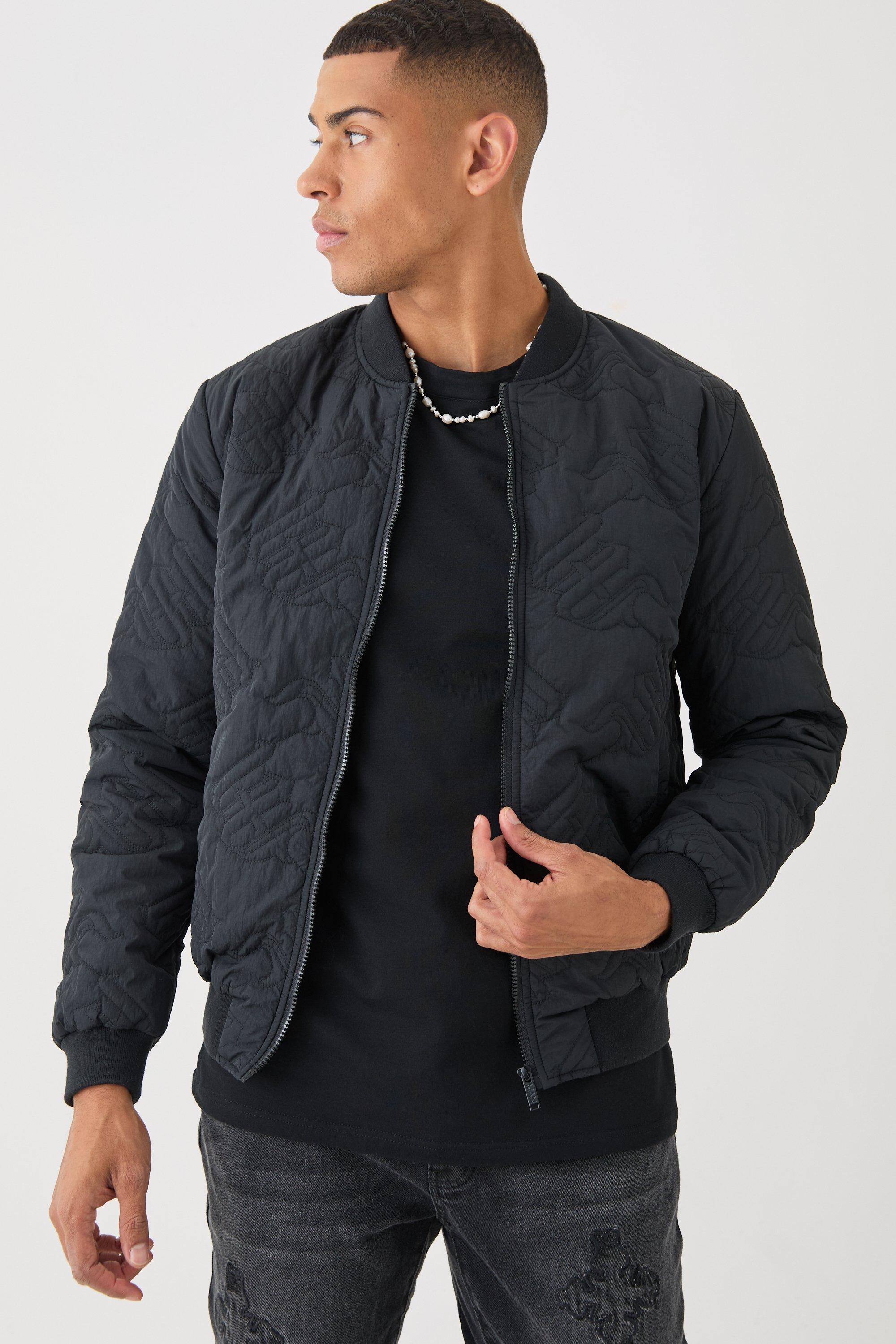 Mens Gothic M Quilted Bomber Jacket In Black, Black