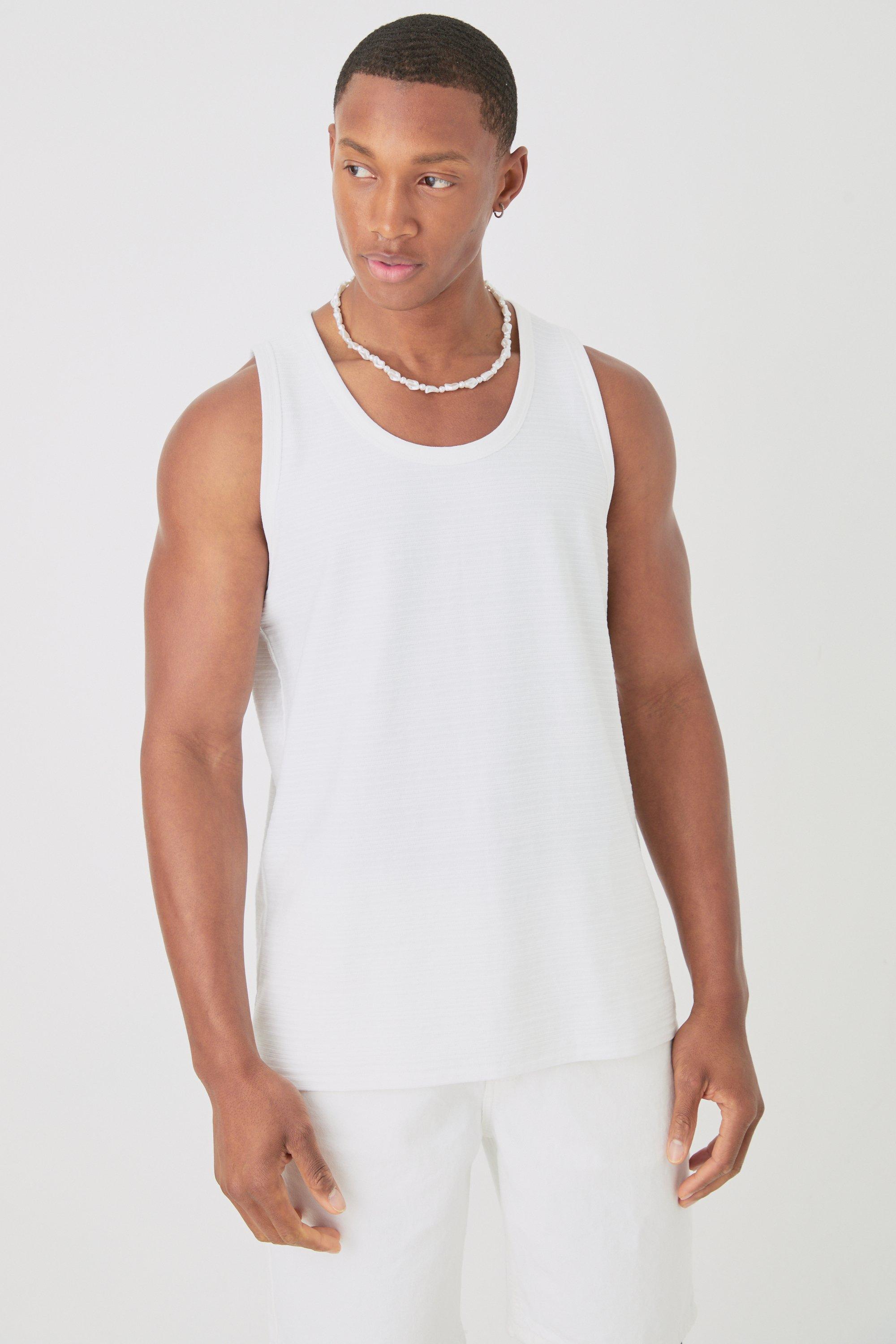 Mens White Jacquard Raised Striped Vest, White