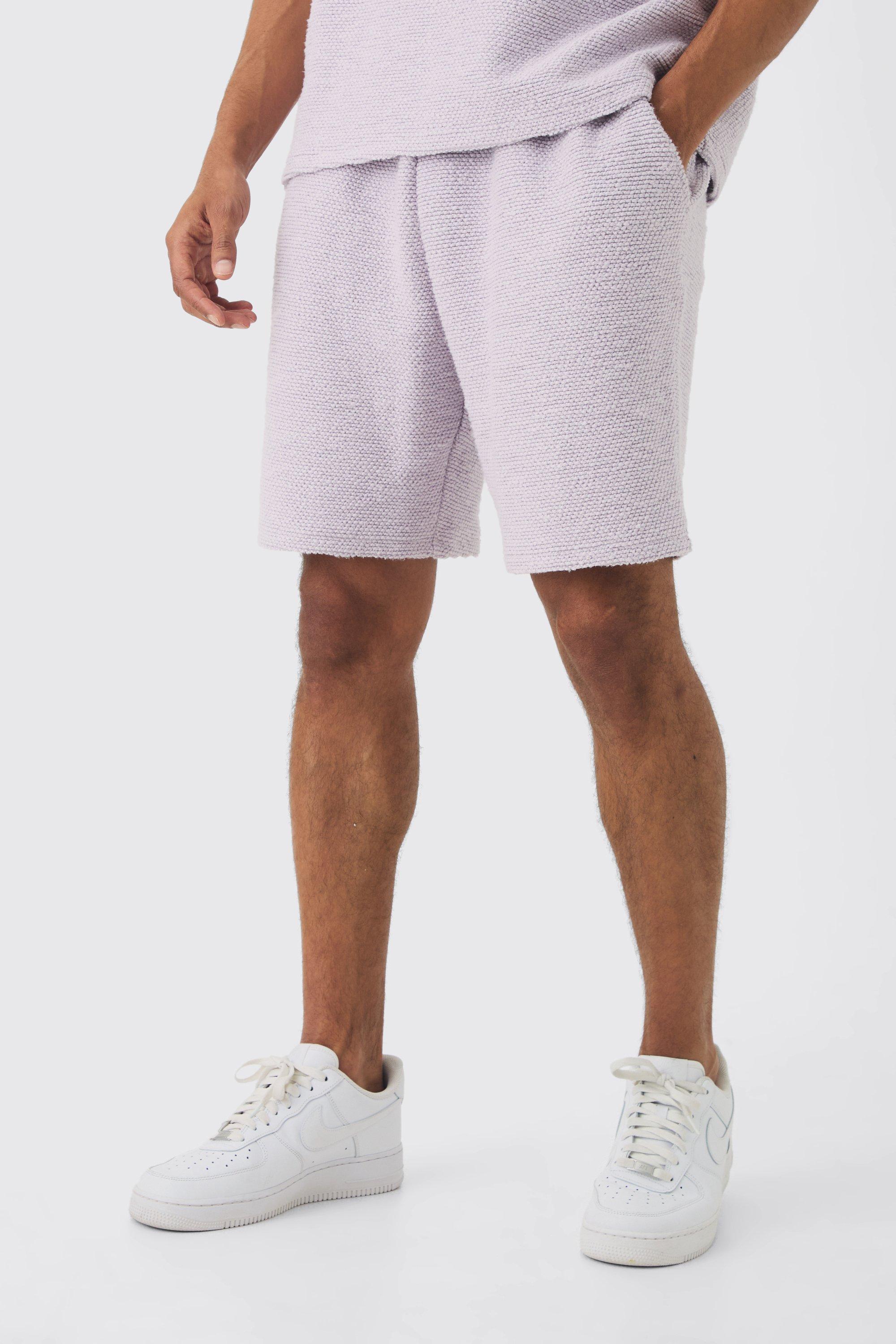 Relaxed Fit Mid Length Heavy Boucle Short, Grigio