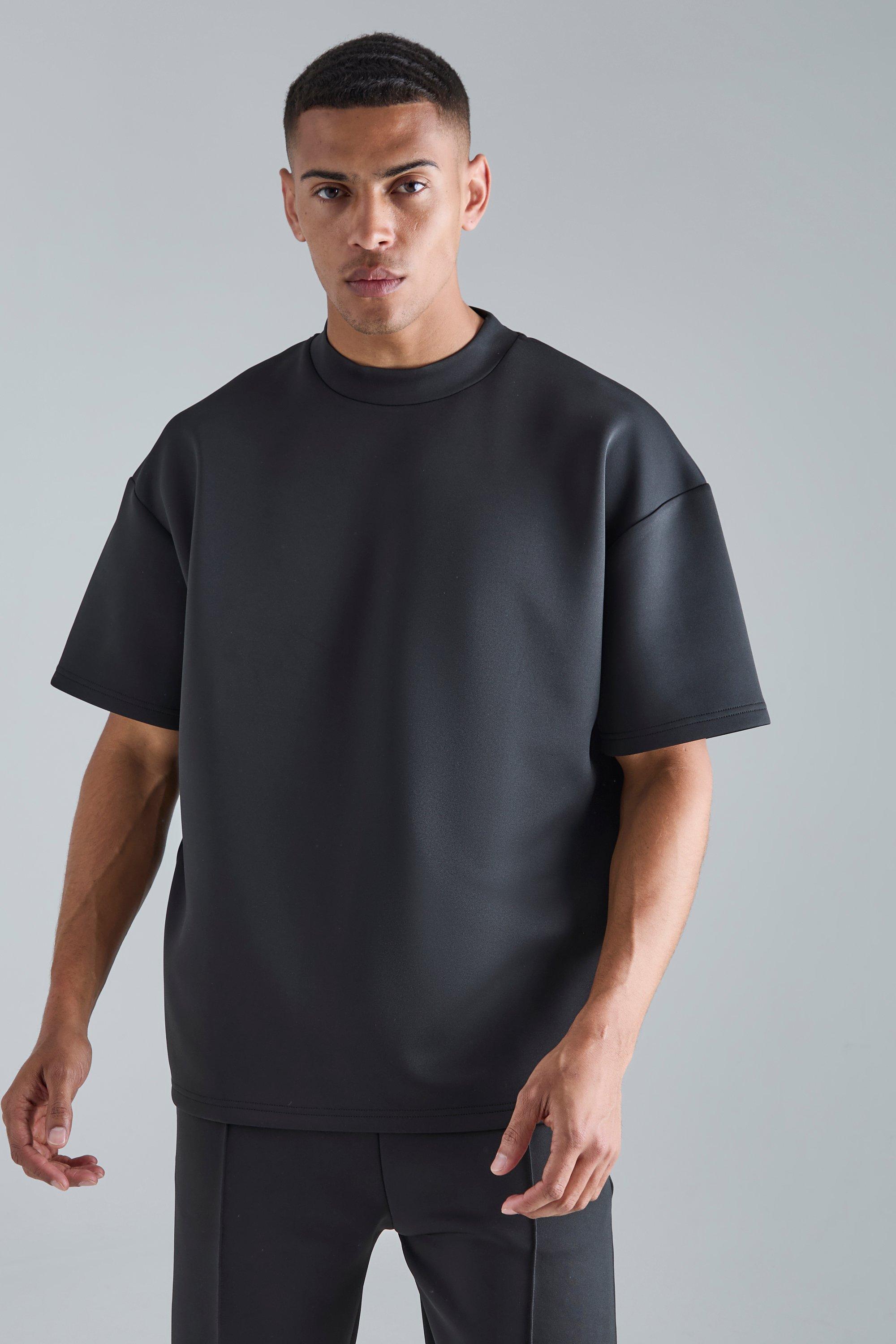 Image of Oversized Extended Neck Scuba T-shirt, Nero