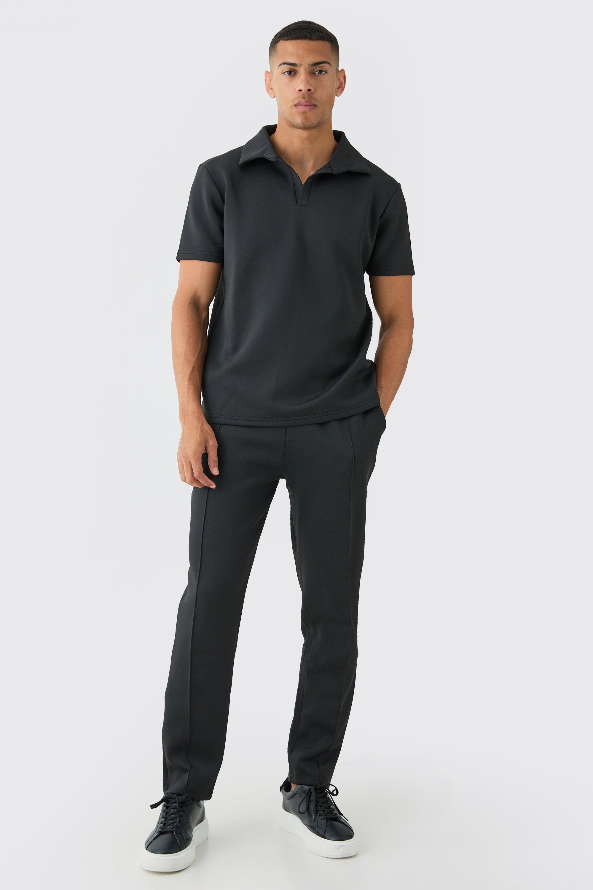 Mens Black Core Revere Scuba Polo & Jogger Set, Black