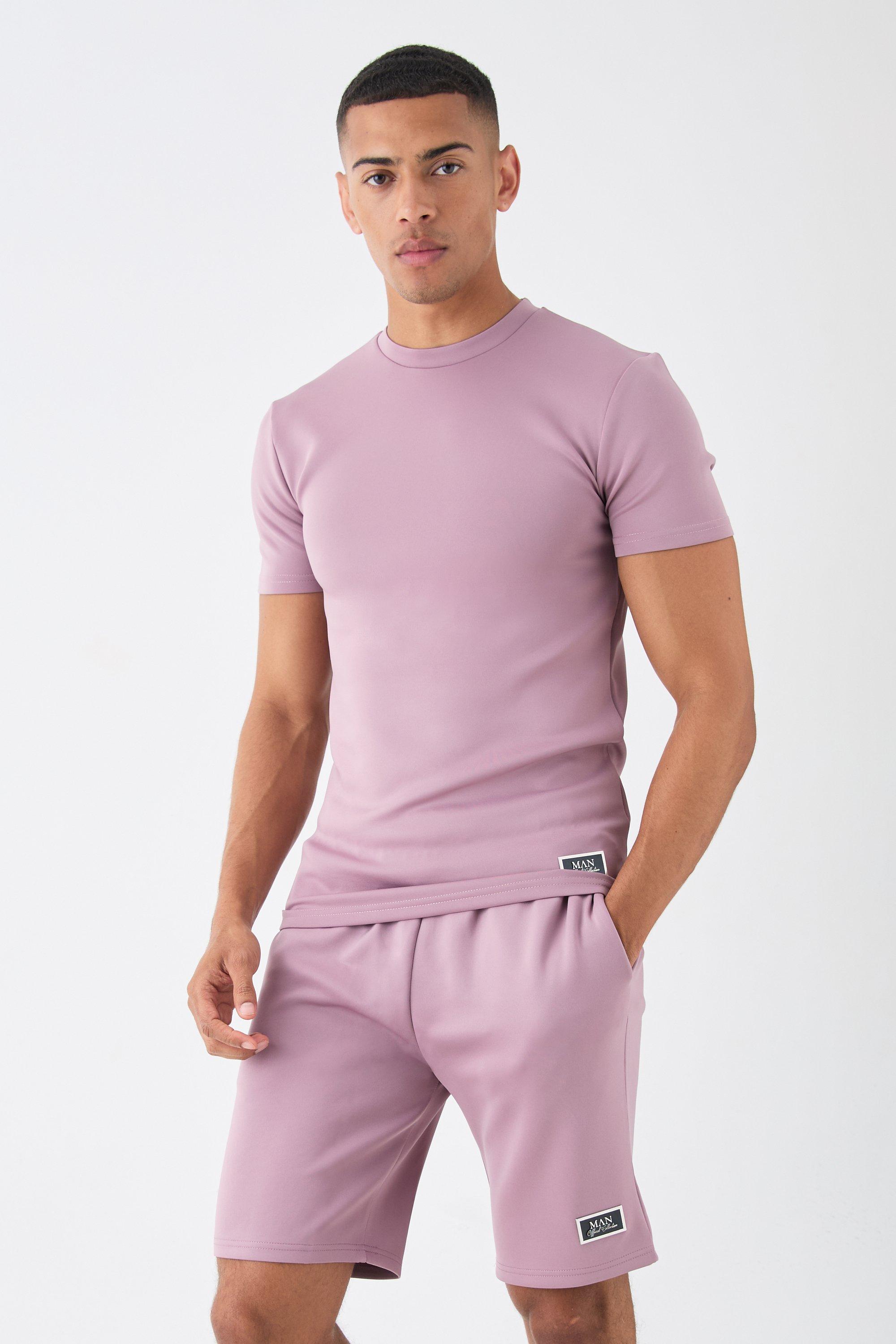 Image of Muscle Fit Scuba T-shirt & Short Set, Purple