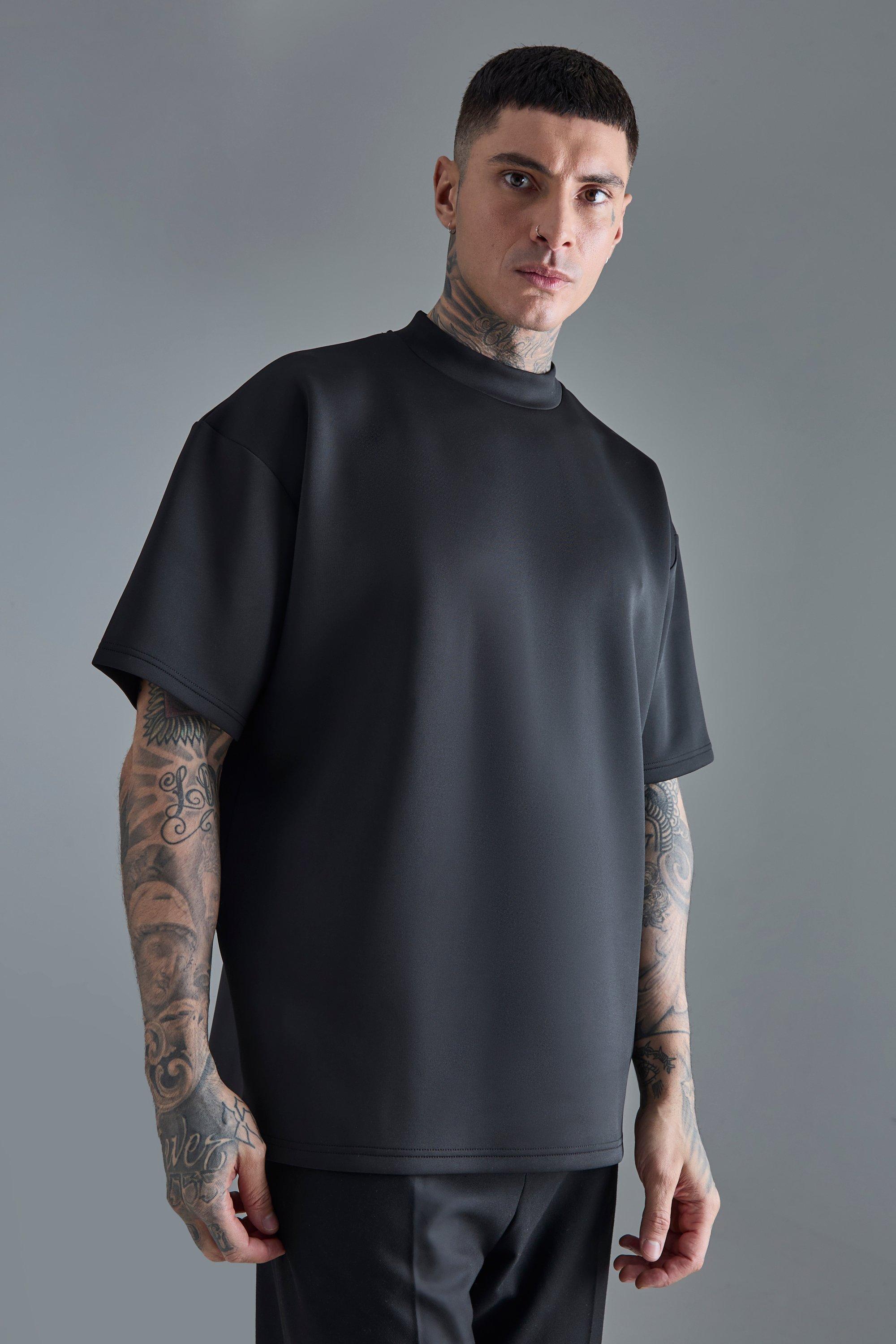 Mens Black Tall Oversized Scuba T-shirt, Black