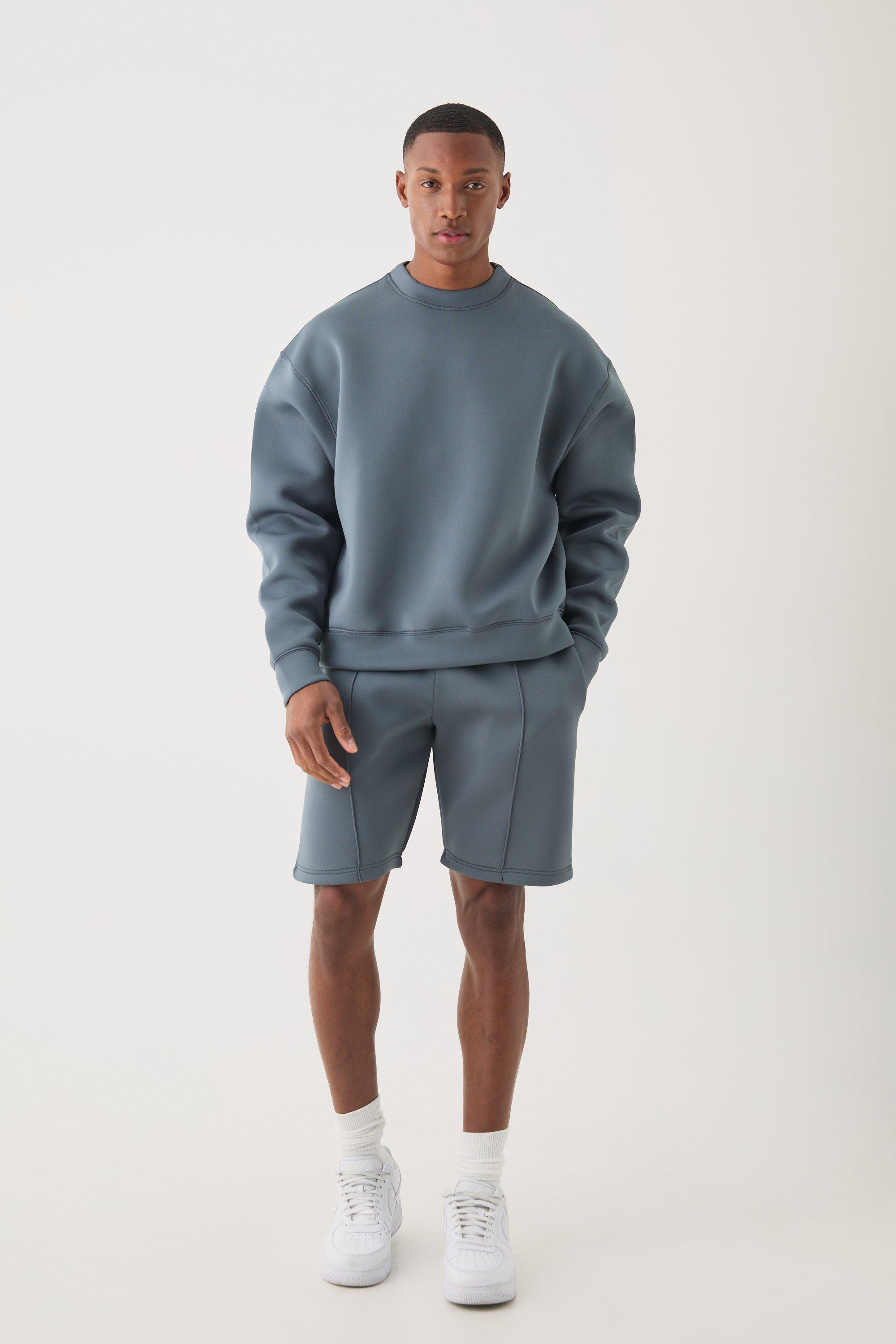 Image of Oversized Boxy Bonded Scuba Sweater Short Tracksuit, Azzurro