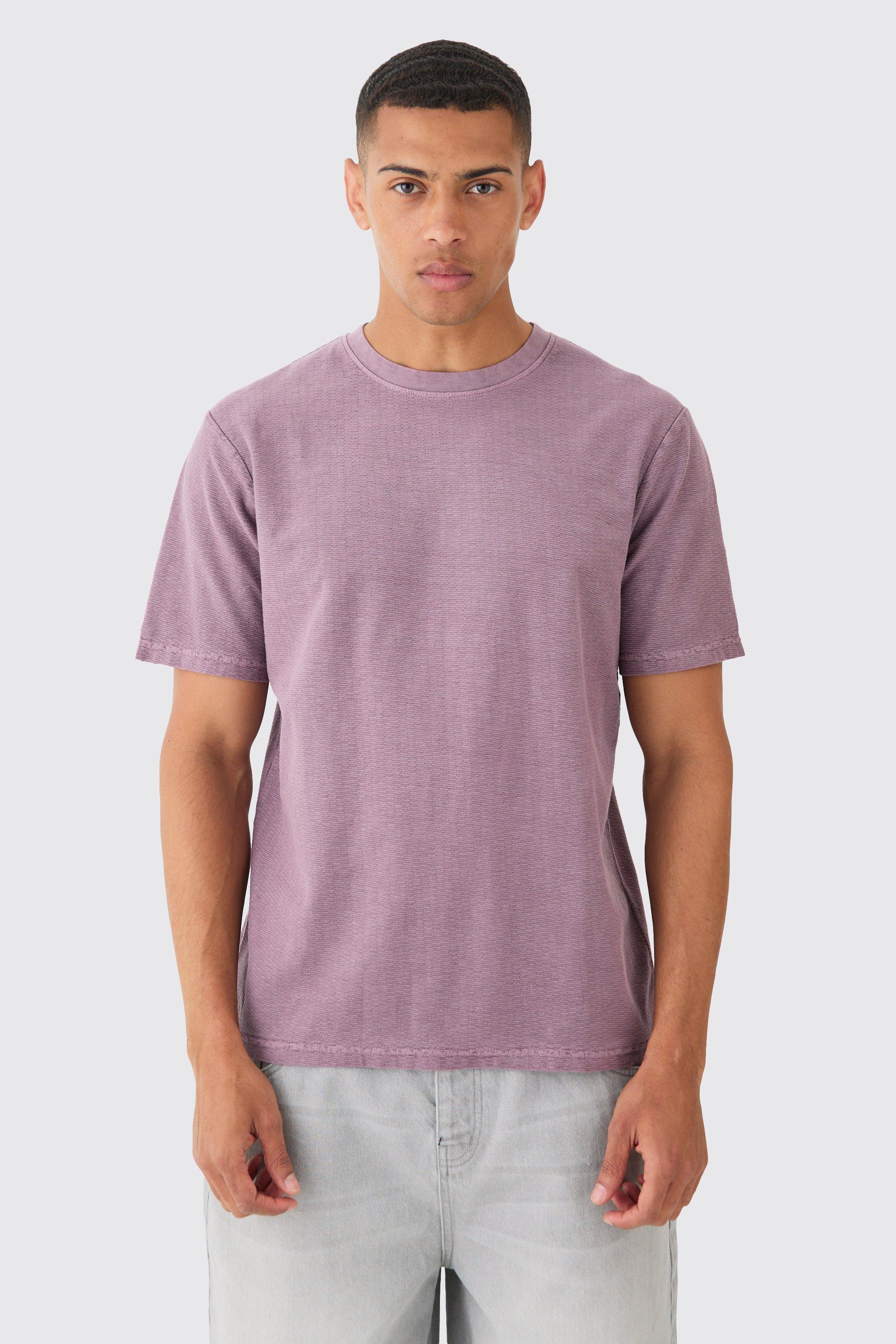 Mens Purple Textured Washed T-shirt, Purple