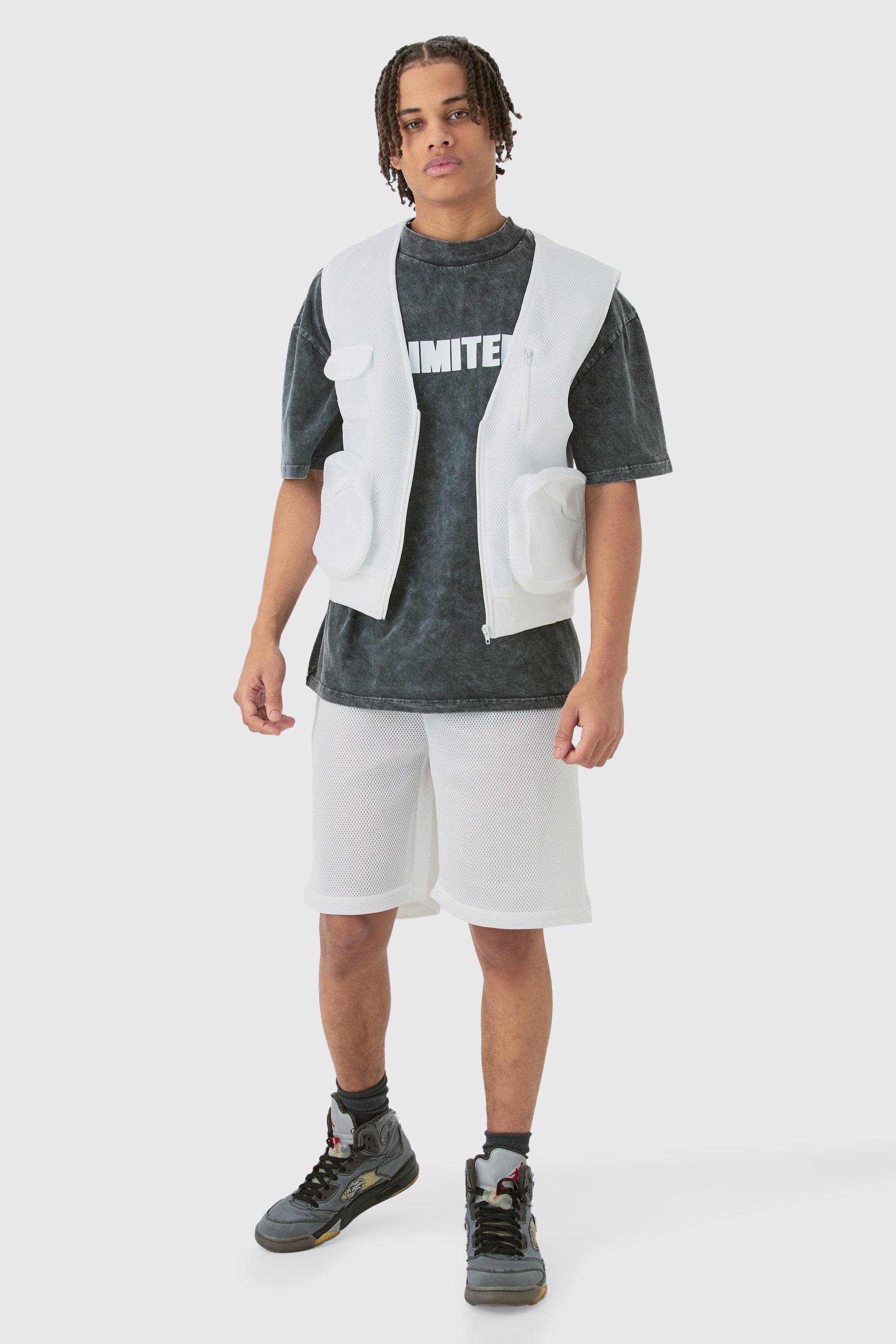 Mens Grey Mesh Vest & Short Set, Grey