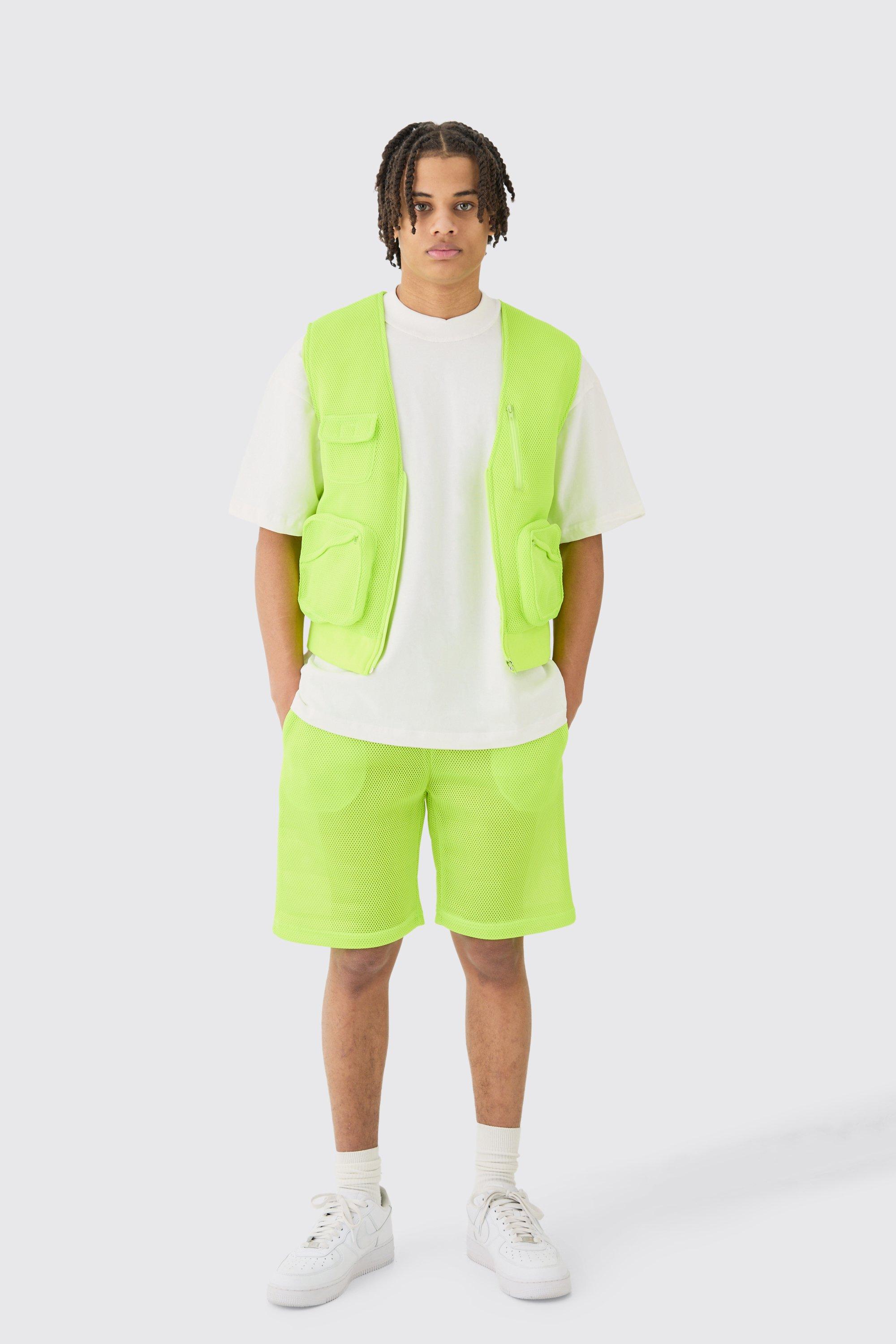 Mens Green Mesh Vest & Short Set, Green