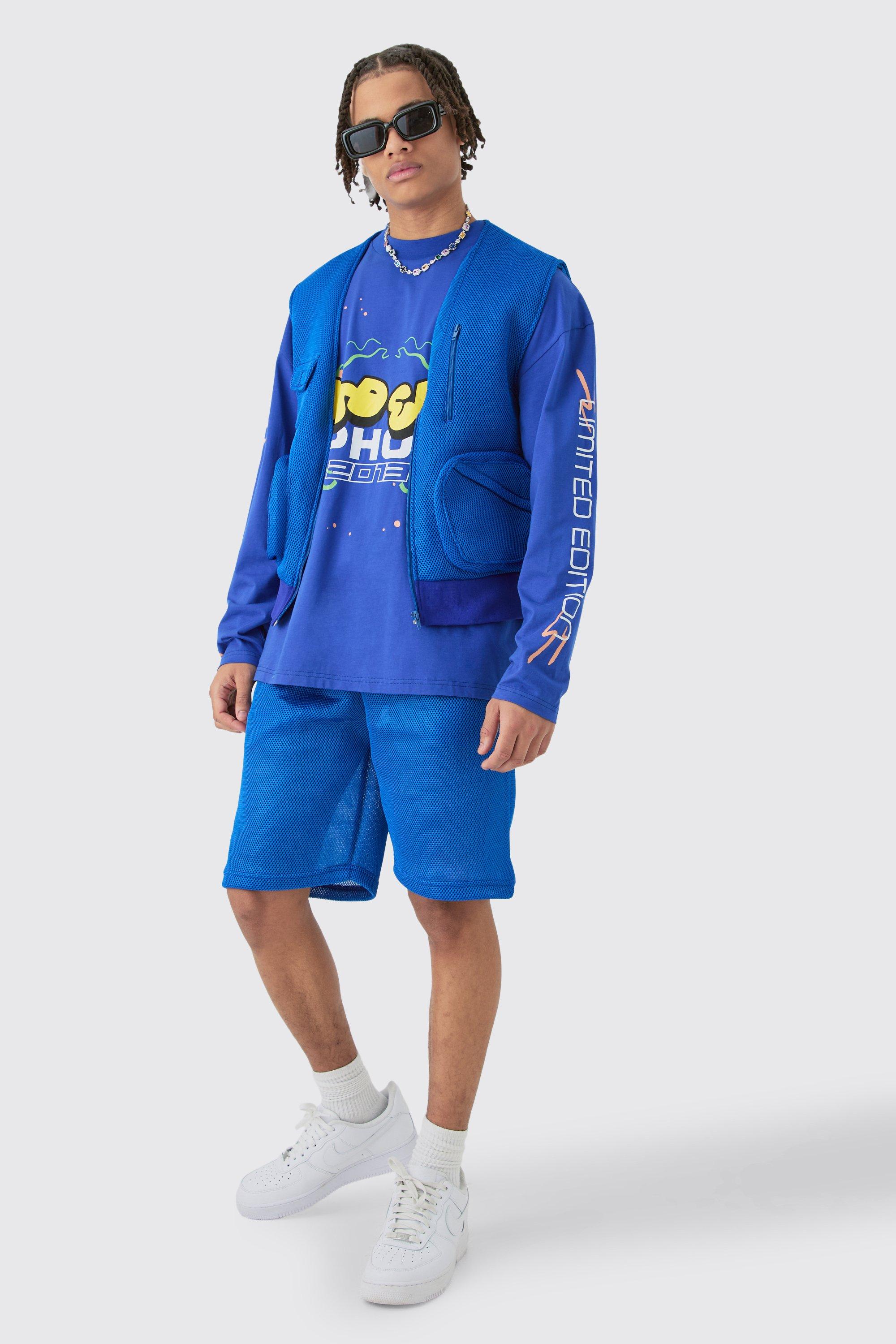 Image of Mesh Vest & Short Set, Azzurro