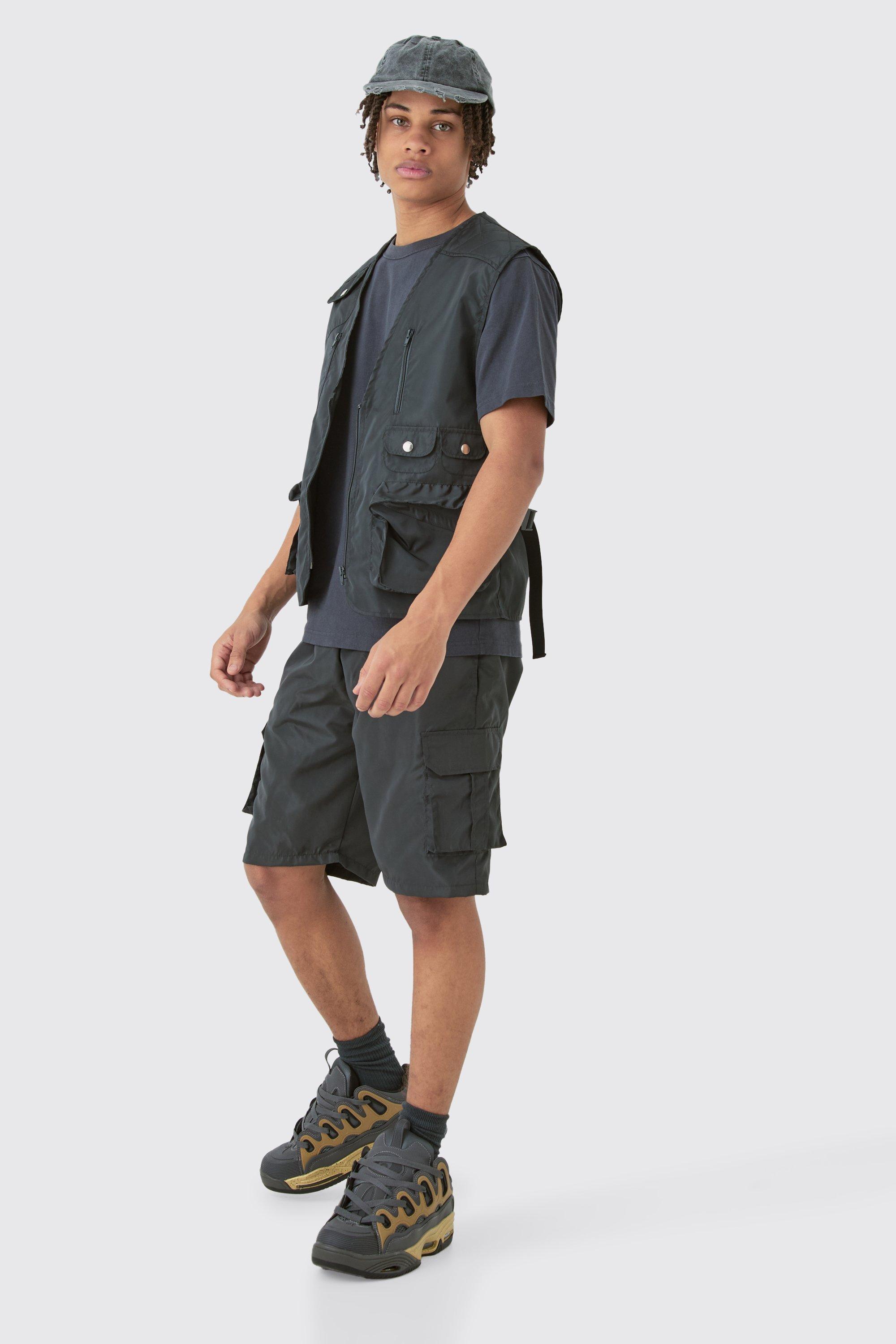 Image of Nylon Utility Vest & Short Set, Grigio