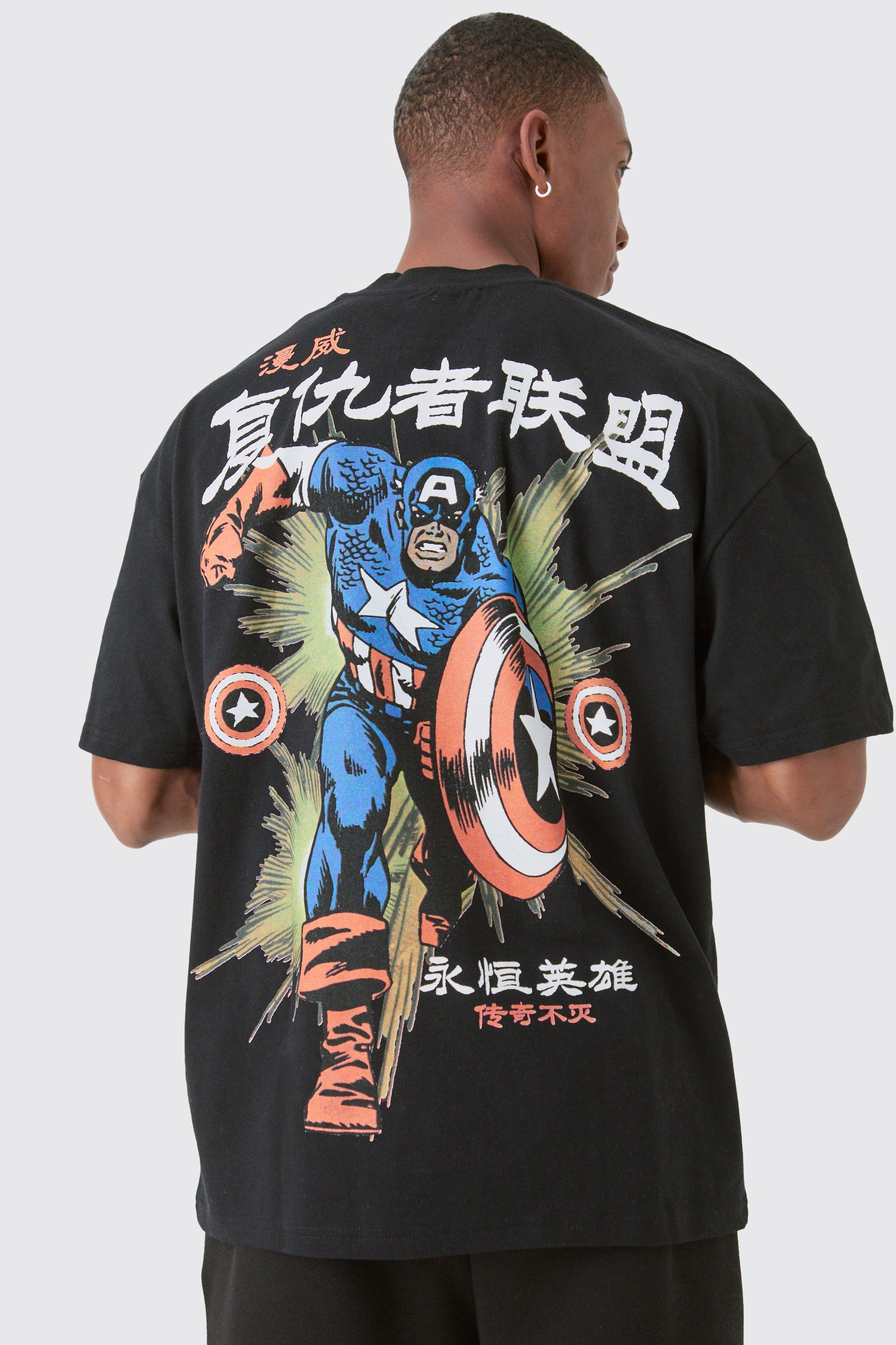 Mens Black Oversized Captain America Large Scale License T-shirt, Black