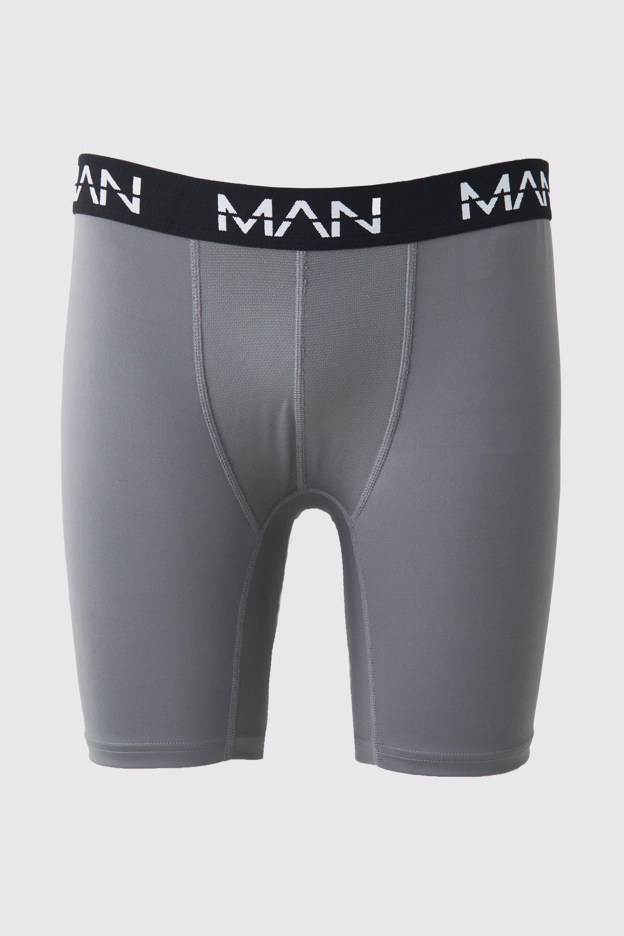 Mens Grey Man Active Performance 7inch Long Boxer, Grey