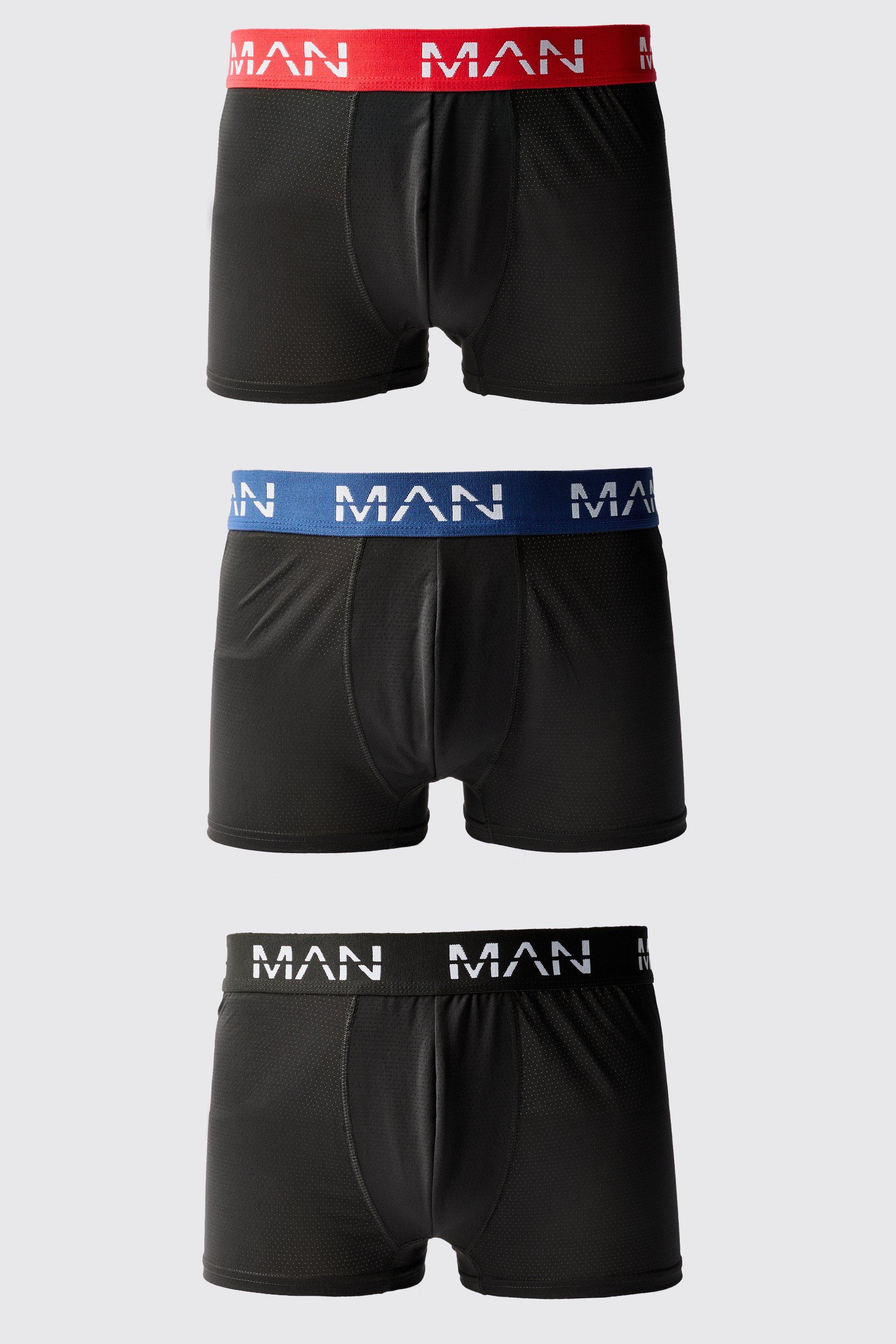 Mens Multi Man Active Performance 3 Pack Boxer Coloured Waistband, Multi