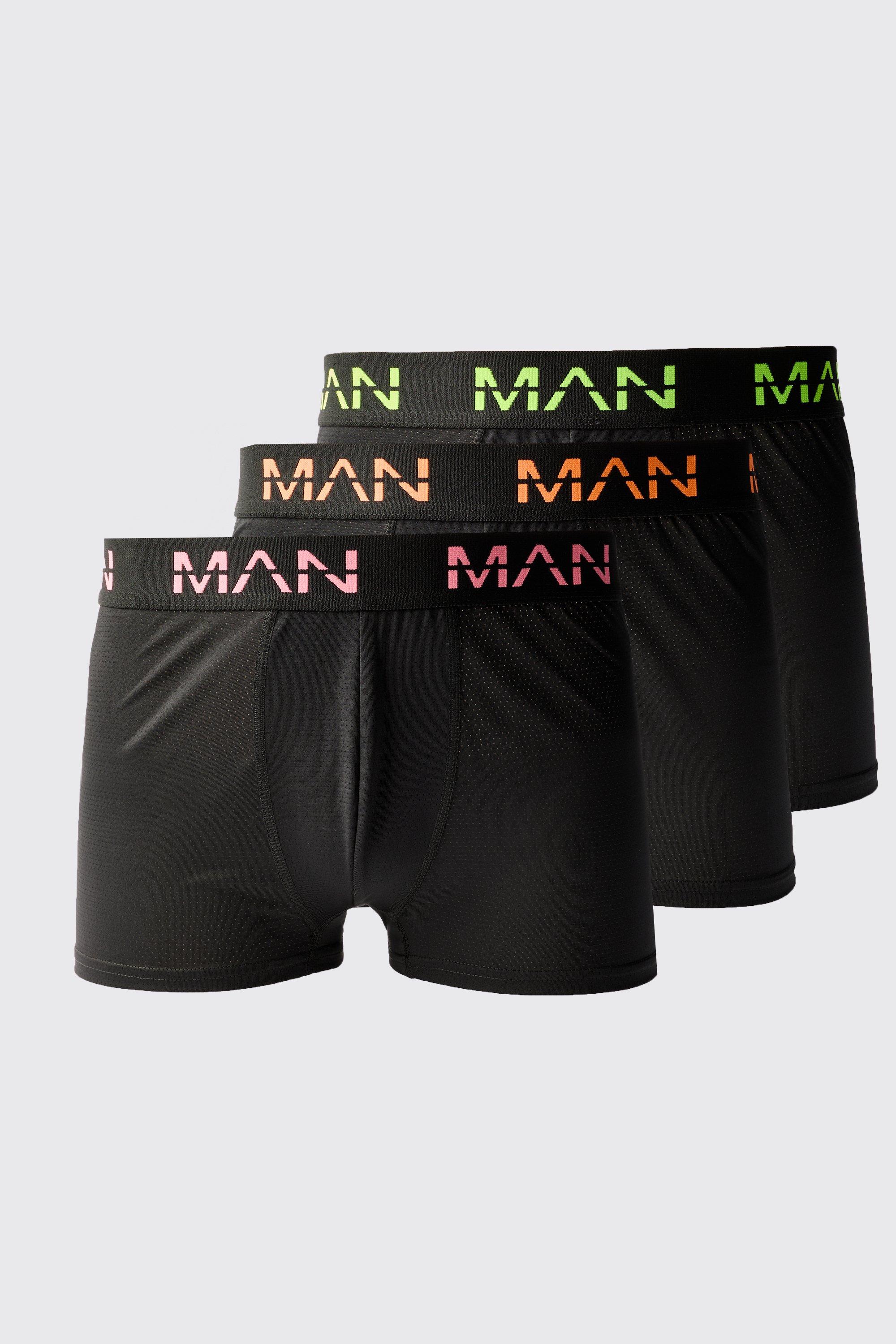 Mens Multi Man Active Performance 3 Pack Boxer Neon Logo, Multi