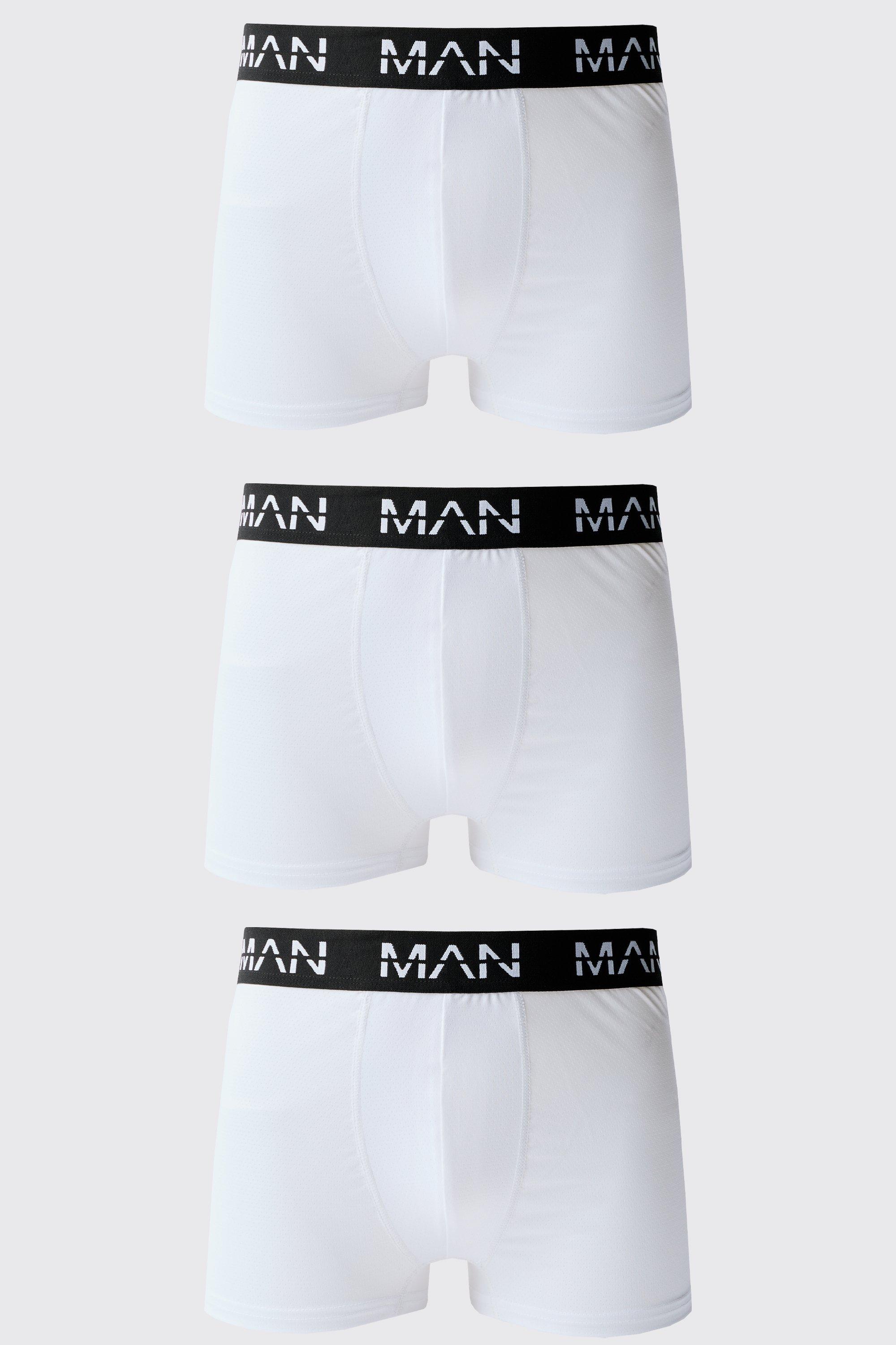 Mens White Man Active Performance 3 Pack Boxer, White