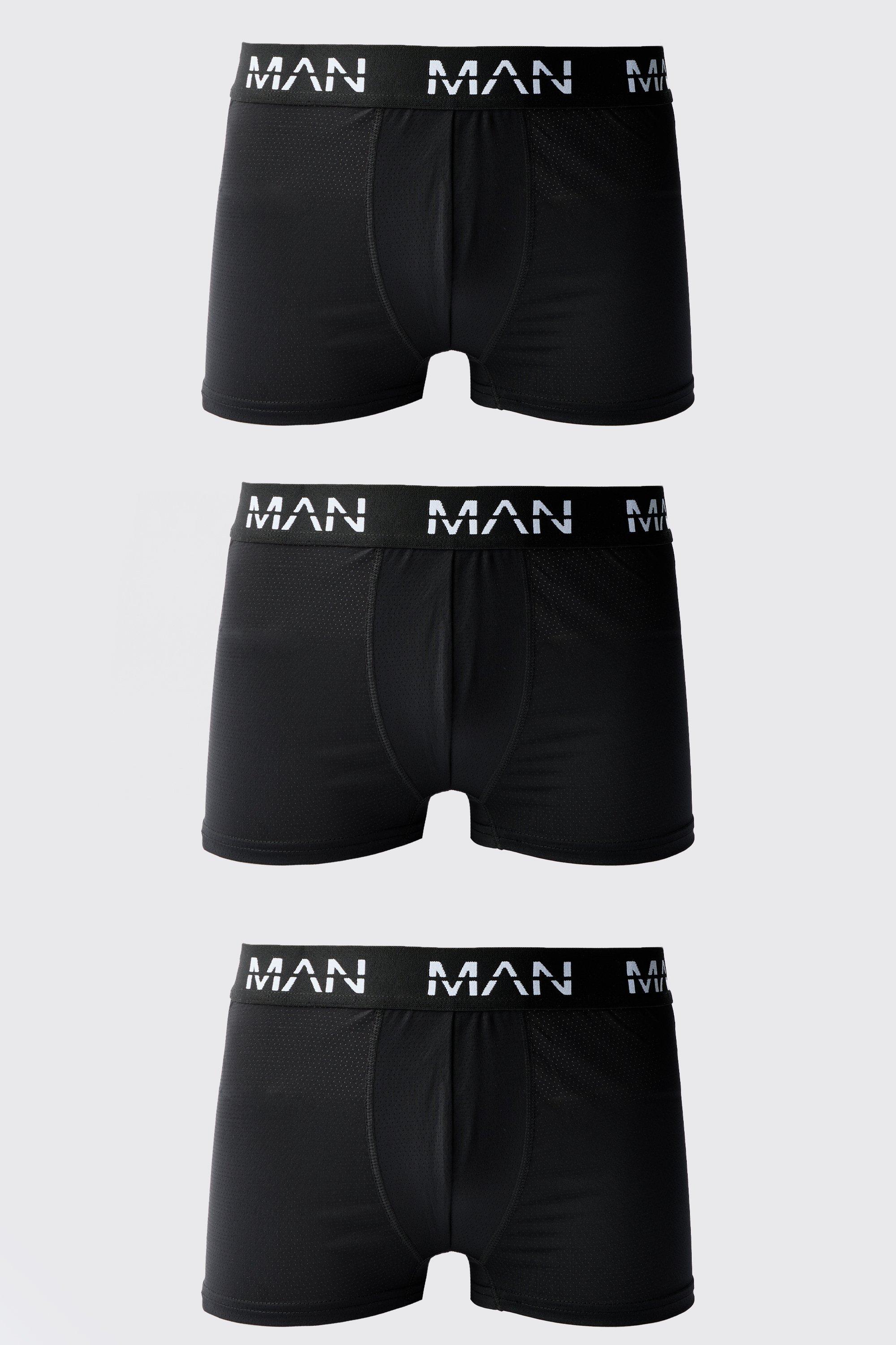 Mens Black Man Active Performance 3 Pack Boxer, Black