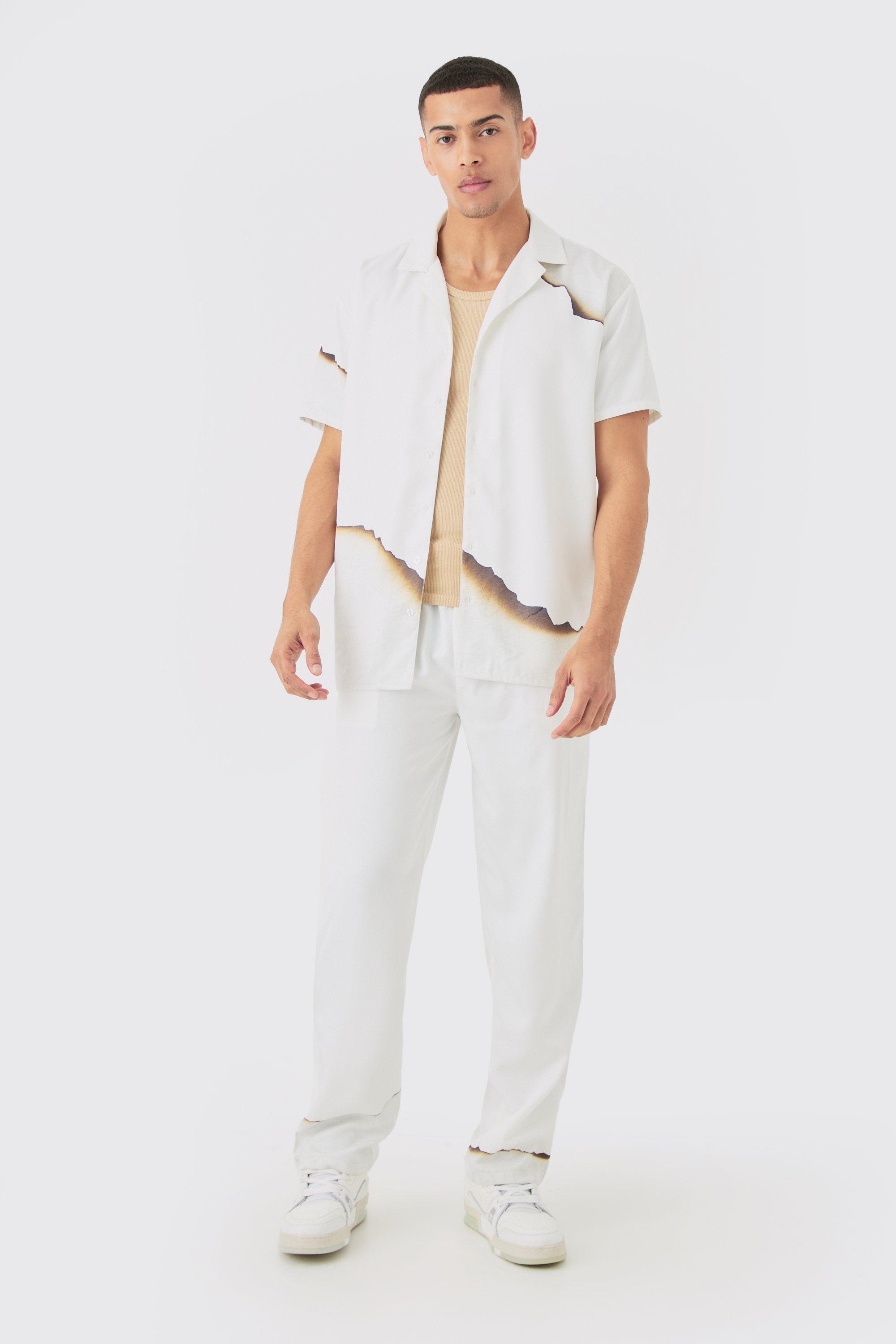 Image of Soft Twill Oversized Ombre Shirt & Trouser, Bianco